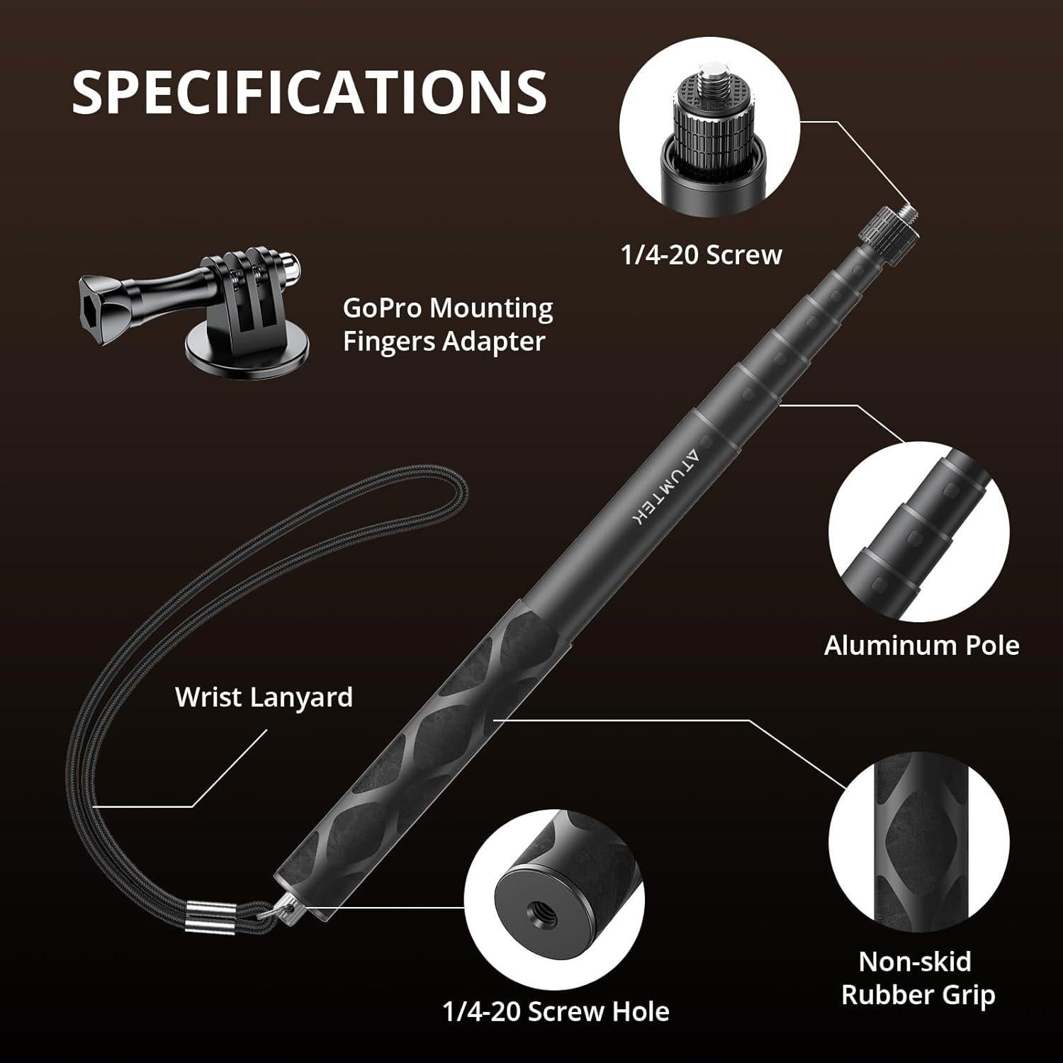 Palo de Selfie Invisible ATUMTEK 114cm para GoPro y DJI