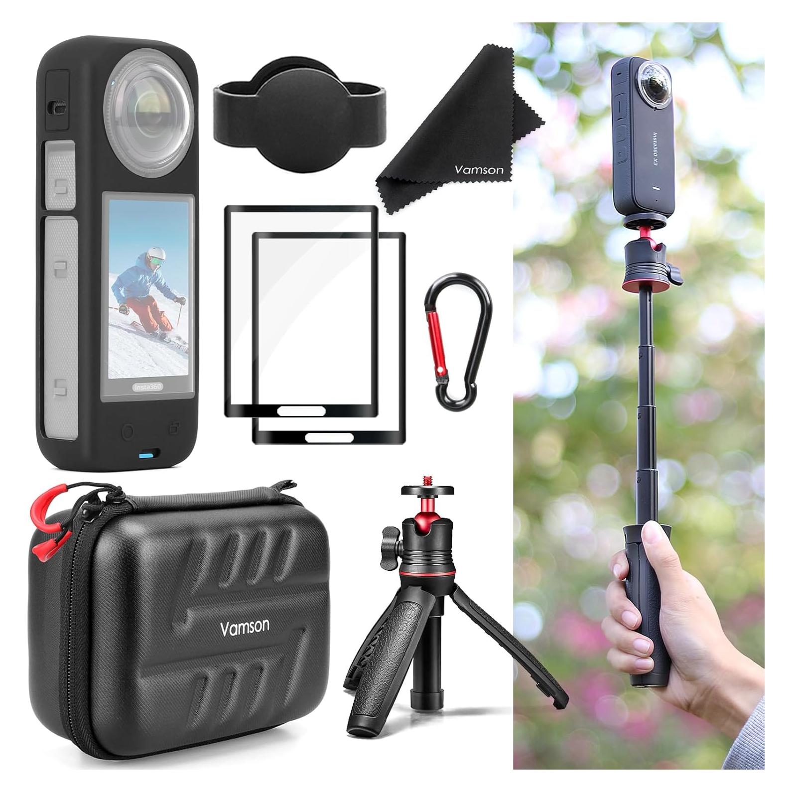 Accessories Kit for Insta360 X4 Action Camera, with Protective Hard Case, Tempered Glass Protectors Film, Multi-functional Tripod, Silicone Case Accessories Bundle