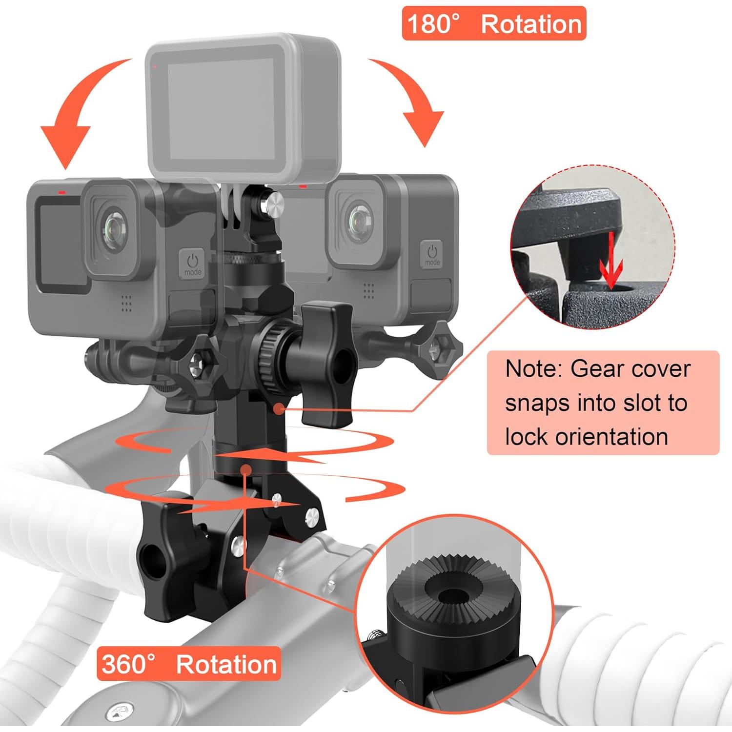 Bike Motorcycle Handlebar Camera Clamp Mount for Gopro Insta360 X5 X4 X3 X2 ONE RS R Mevo Start DJI Action Cameras, Super Clamp Bracket with 1/4" Thread Interface Magic Arm for Moto/Bicycle/Pole