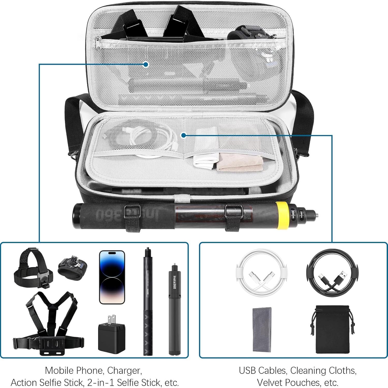 Funda de viaje impermeable Amazear para Insta360 X5/X4, negra