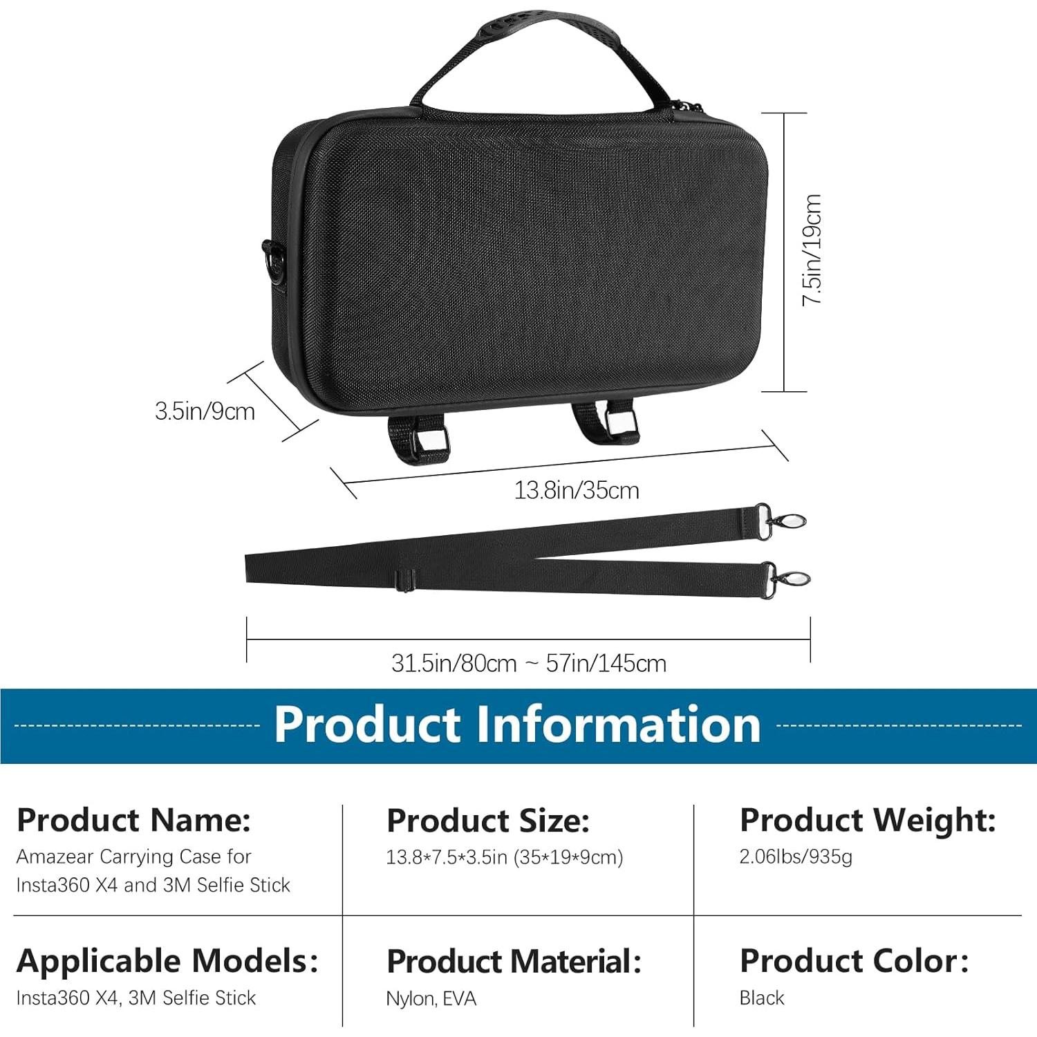 Funda de viaje impermeable Amazear para Insta360 X5/X4, negra