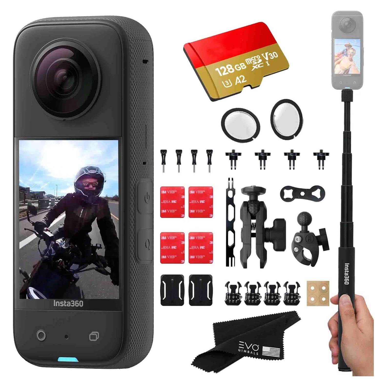 Cámara de acción 360 Insta360 X3 48MP 5.7K con accesorios