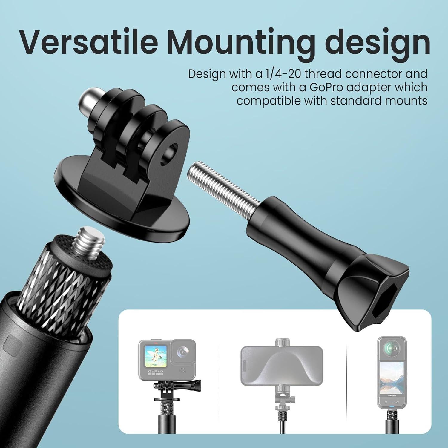 1.5M Super Long Invisible Selfie Stick, 4.9ft Extension Monopod Pole with Adapter Compatiblr with Insta360 X4，Insta360 X5,ONE X2 DJI OSMO Gopro Action Camera Wrist Strap Included