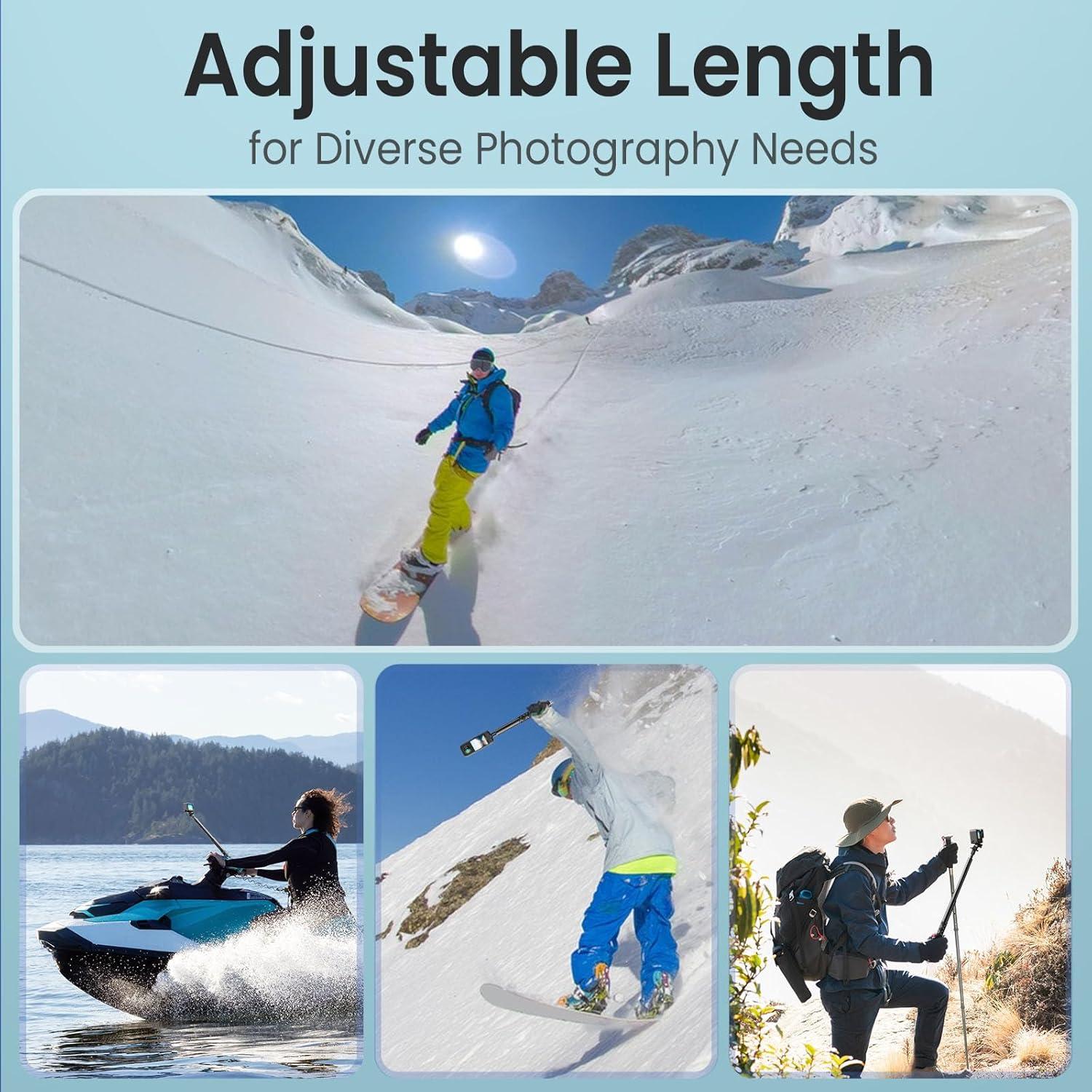 1.5M Super Long Invisible Selfie Stick, 4.9ft Extension Monopod Pole with Adapter Compatiblr with Insta360 X4，Insta360 X5,ONE X2 DJI OSMO Gopro Action Camera Wrist Strap Included