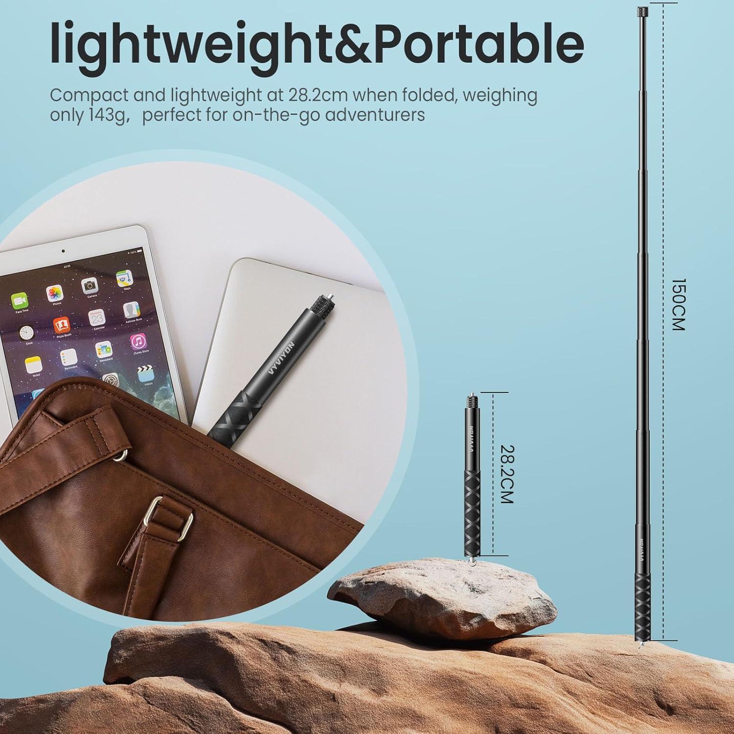 1.5M Super Long Invisible Selfie Stick, 4.9ft Extension Monopod Pole with Adapter Compatiblr with Insta360 X4，Insta360 X5,ONE X2 DJI OSMO Gopro Action Camera Wrist Strap Included