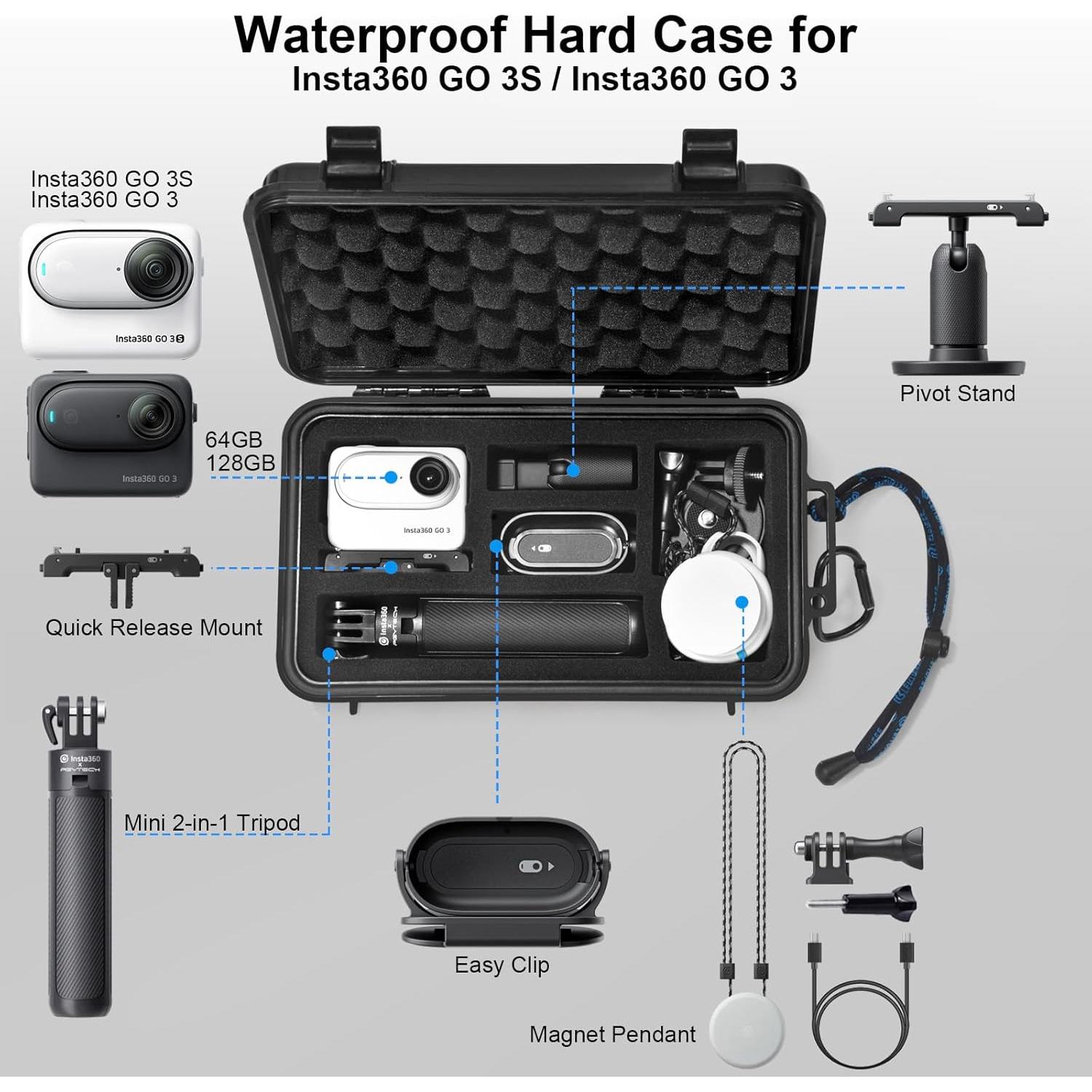 Lekufee Travel Waterproof Hard Case for Insta360 GO 3S / 3, Action Camera, Vlogging Camera and Accessories(Case Only)