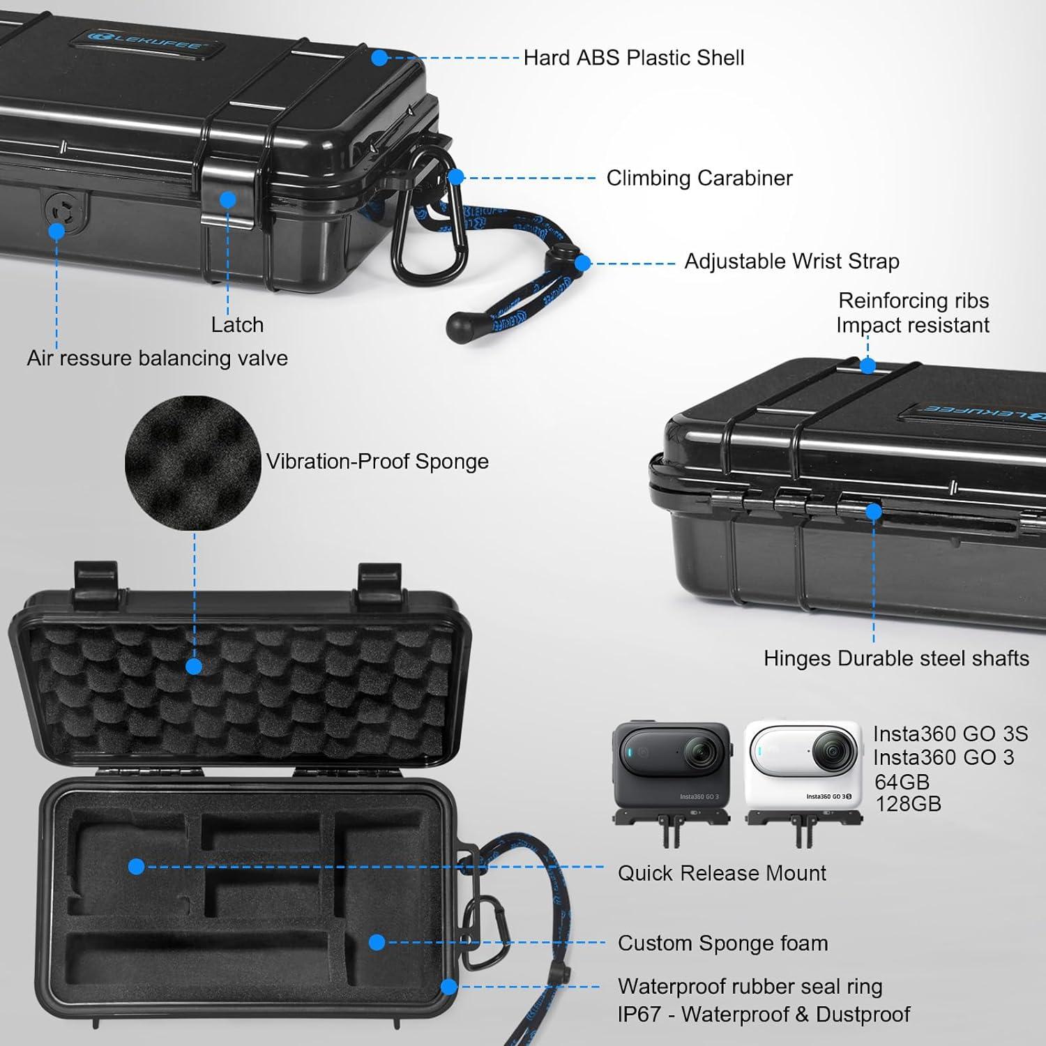 Lekufee Travel Waterproof Hard Case for Insta360 GO 3S / 3, Action Camera, Vlogging Camera and Accessories(Case Only)