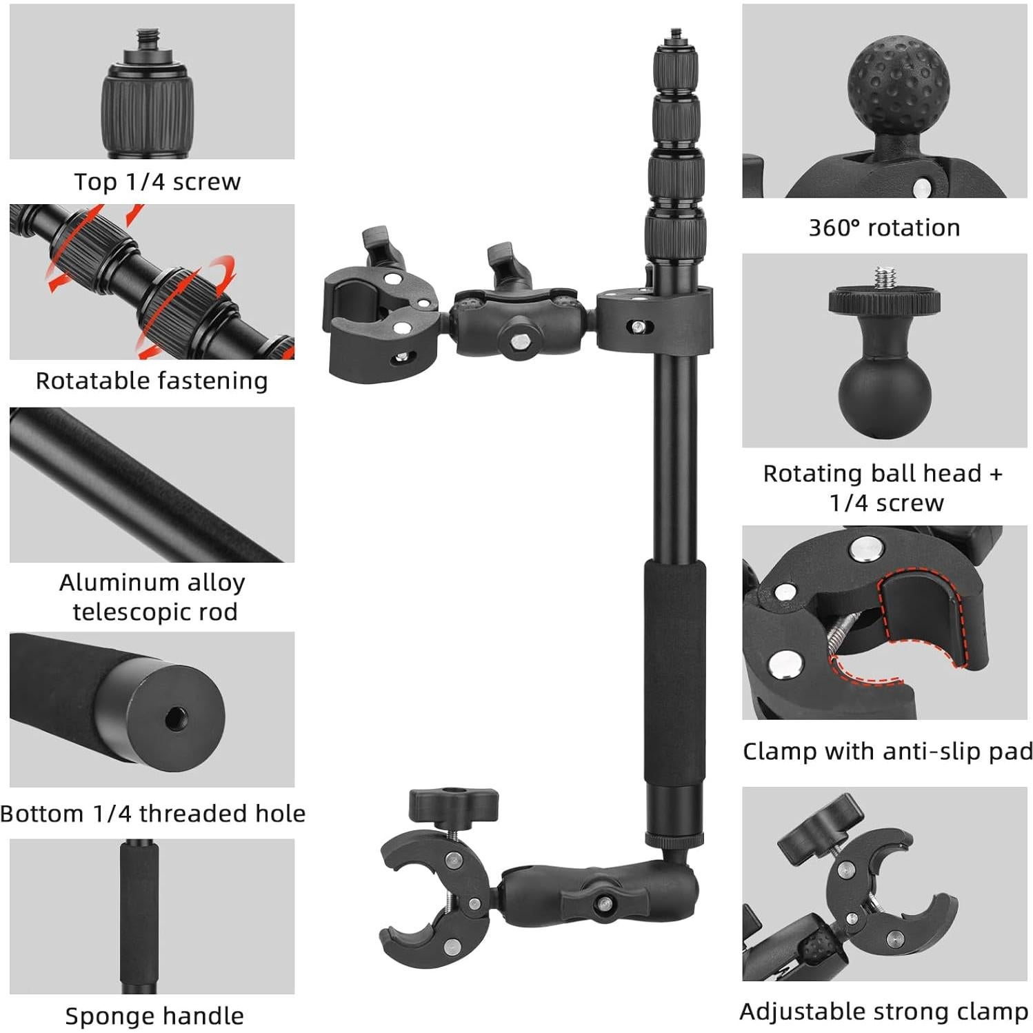 Soporte para Motocicleta BRDRC con Palo de Selfie 1.5m
