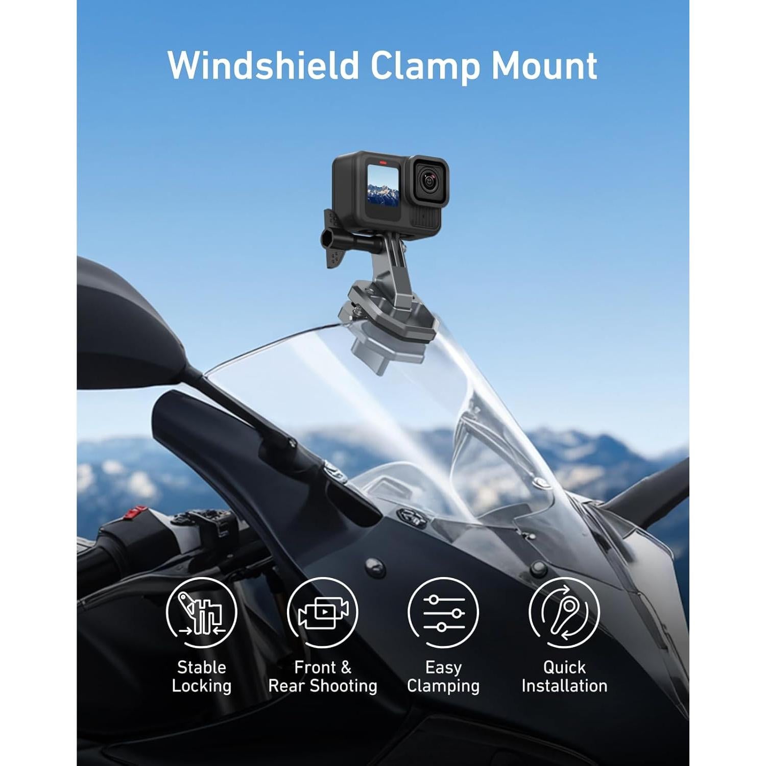 Soporte de cámara para parabrisas de motocicleta TELESIN 180°