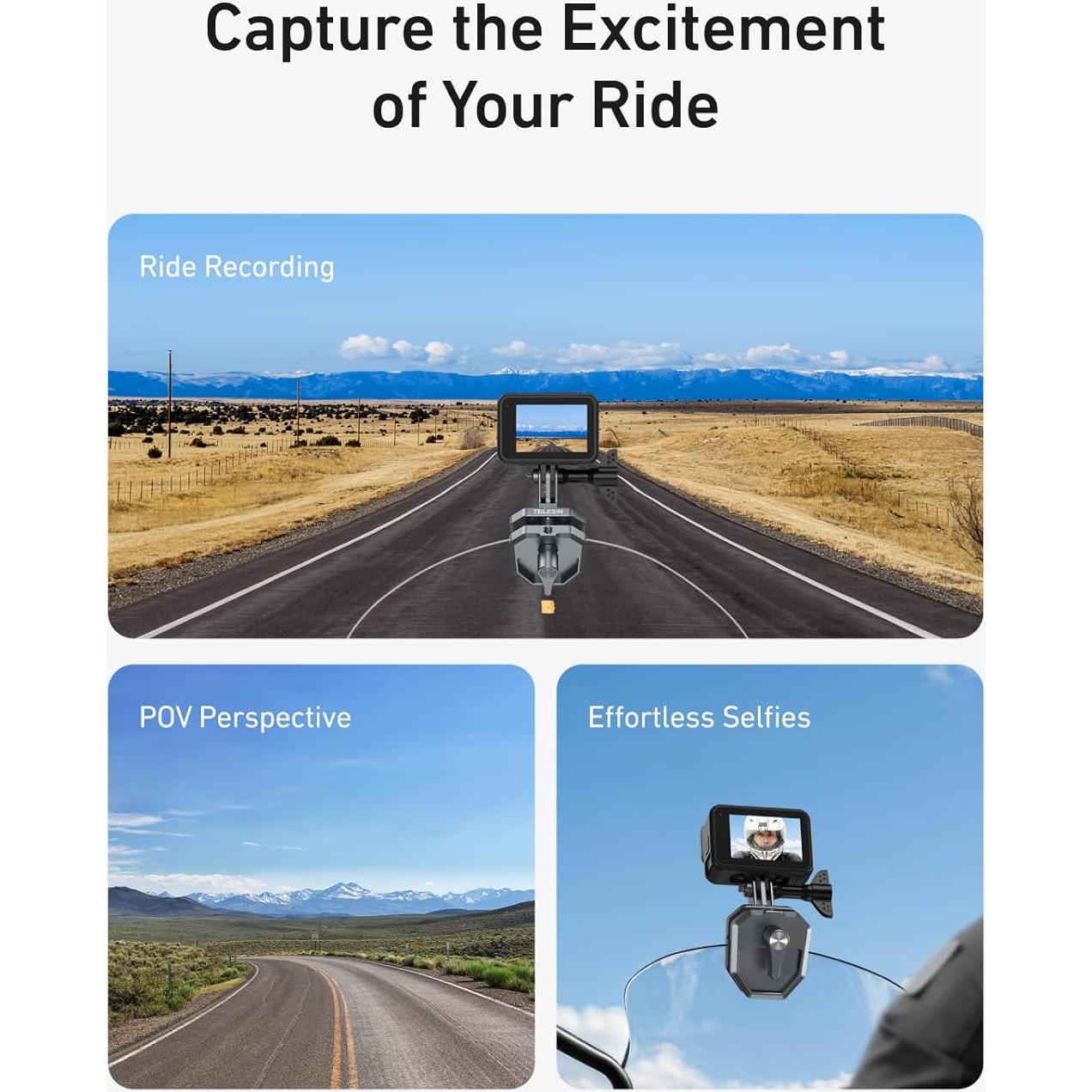 Soporte de cámara para parabrisas de motocicleta TELESIN 180°