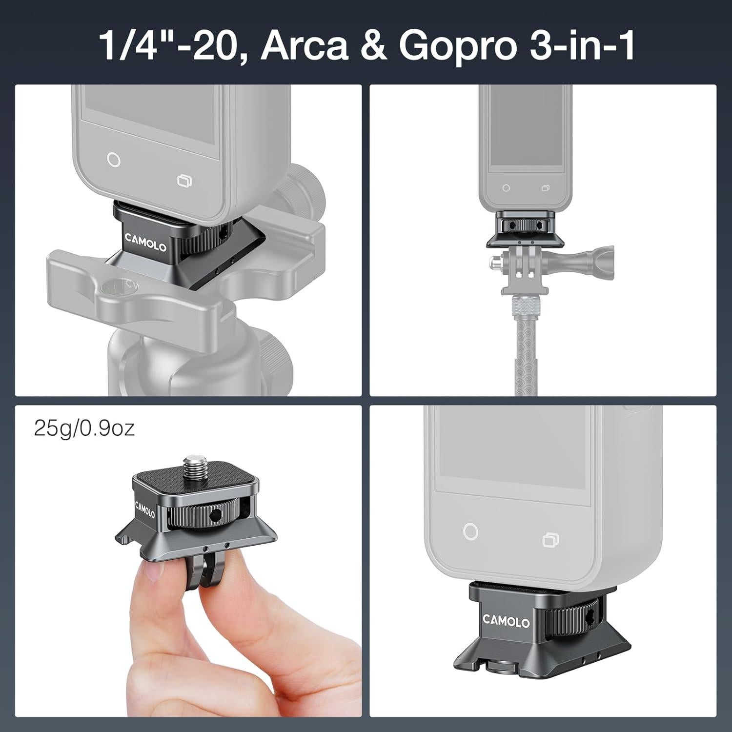 Adaptador de tornillo Arca GP-01 para cámaras GoPro y 360