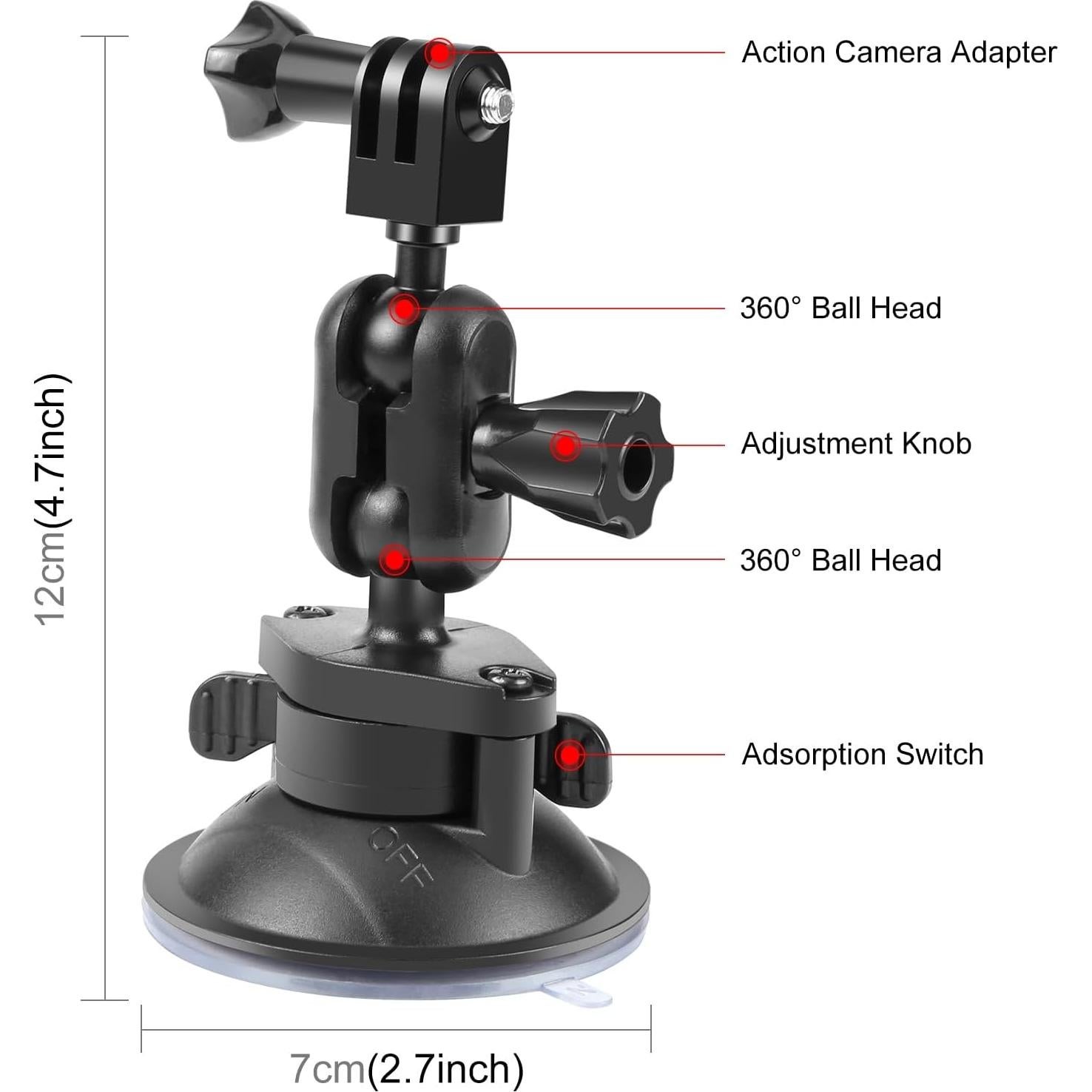 Soporte de Ventosa PULUZ para GoPro y DJI OSMO - Ajustable 360°