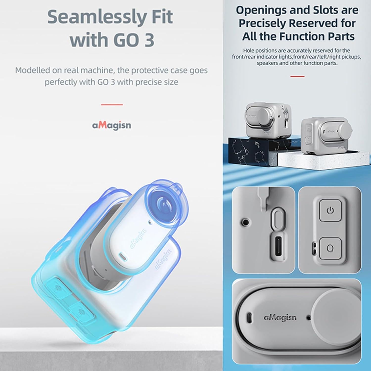 Funda Protectora de Silicona Huayu para Insta360 GO3 Azul