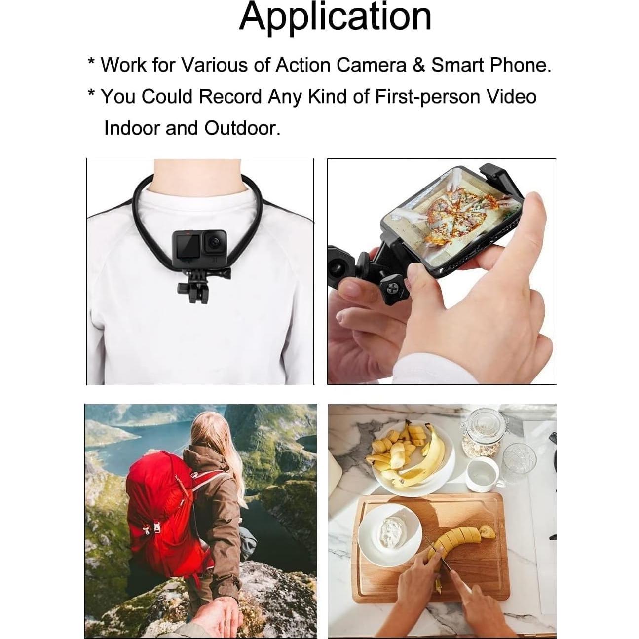 POV Neck Mount Necklace Holder Chest Strap for Smartphone GoPro AKASO DJI Action Camera and Smart Phone Video Record Accessories