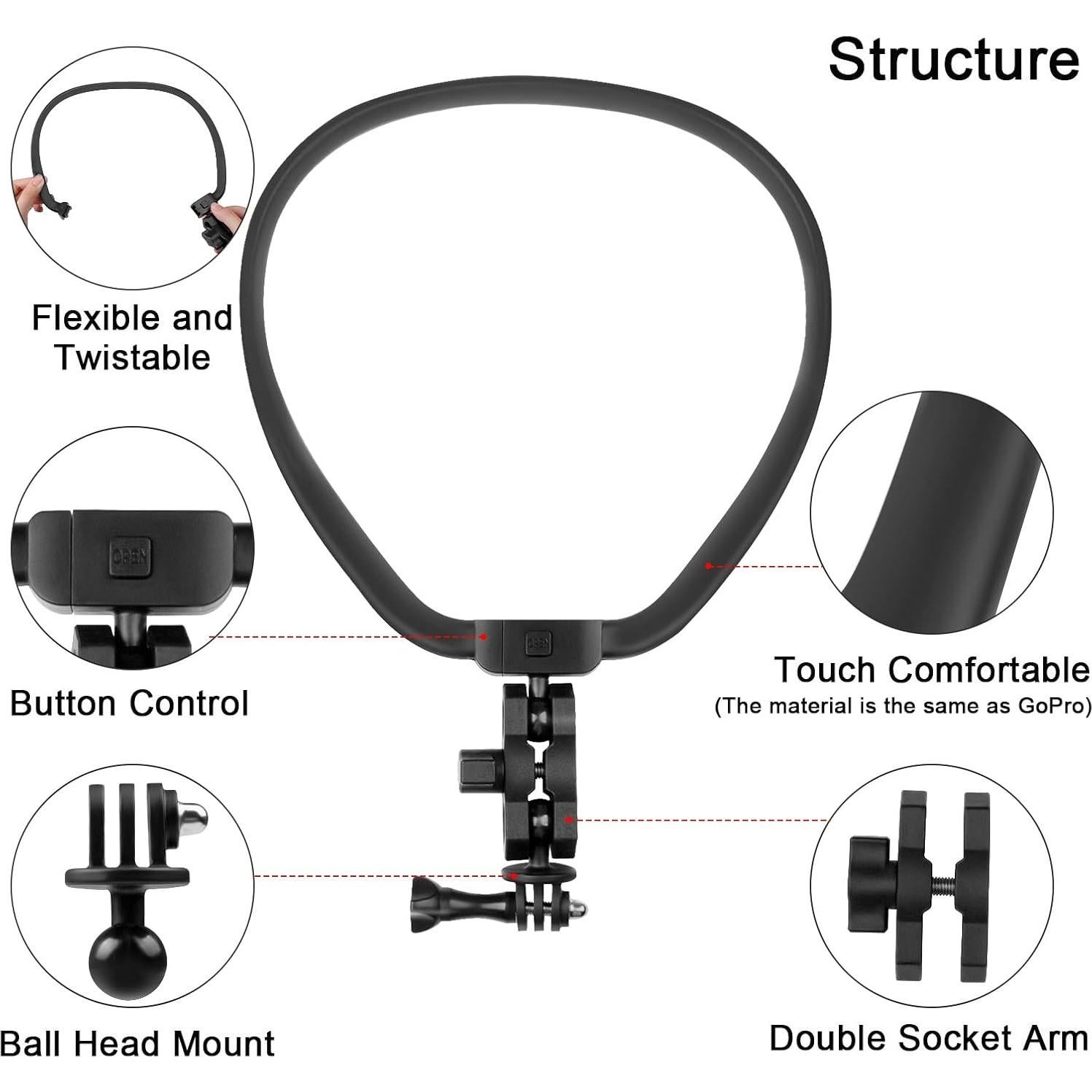 POV Neck Mount Necklace Holder Chest Strap for Smartphone GoPro AKASO DJI Action Camera and Smart Phone Video Record Accessories