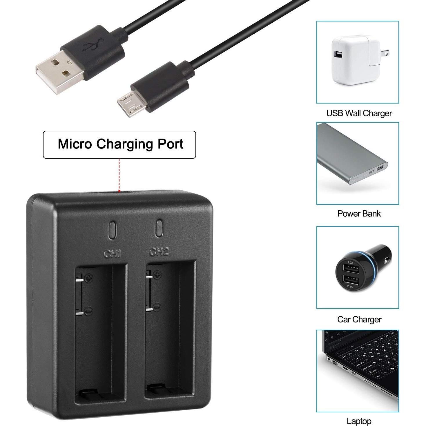 Action Camera Battery, 3x1050mAh Rechargeable Sports Action Camera Battery for AKASO/Campark APEMAN/DBPOWER/NEXGADGET/WiMiUS/Lightdow/EKEN with Dual Battery Charger Kit