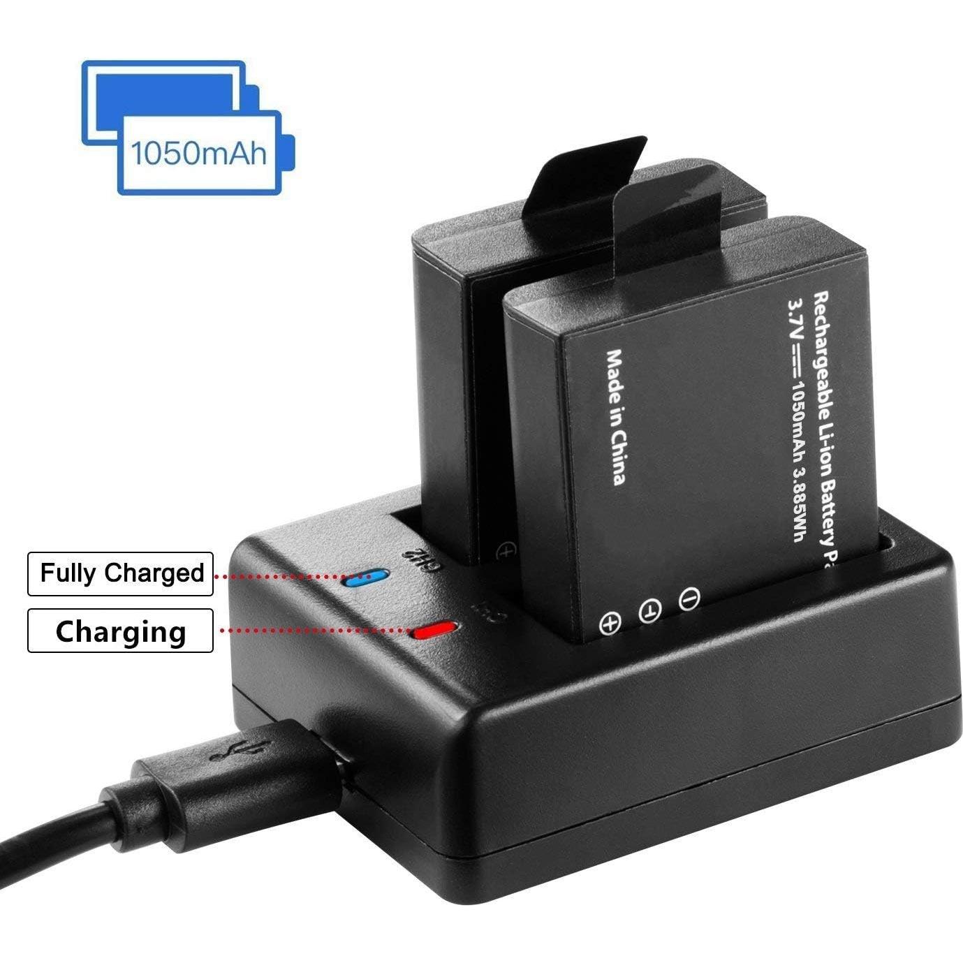 Action Camera Battery, 3x1050mAh Rechargeable Sports Action Camera Battery for AKASO/Campark APEMAN/DBPOWER/NEXGADGET/WiMiUS/Lightdow/EKEN with Dual Battery Charger Kit