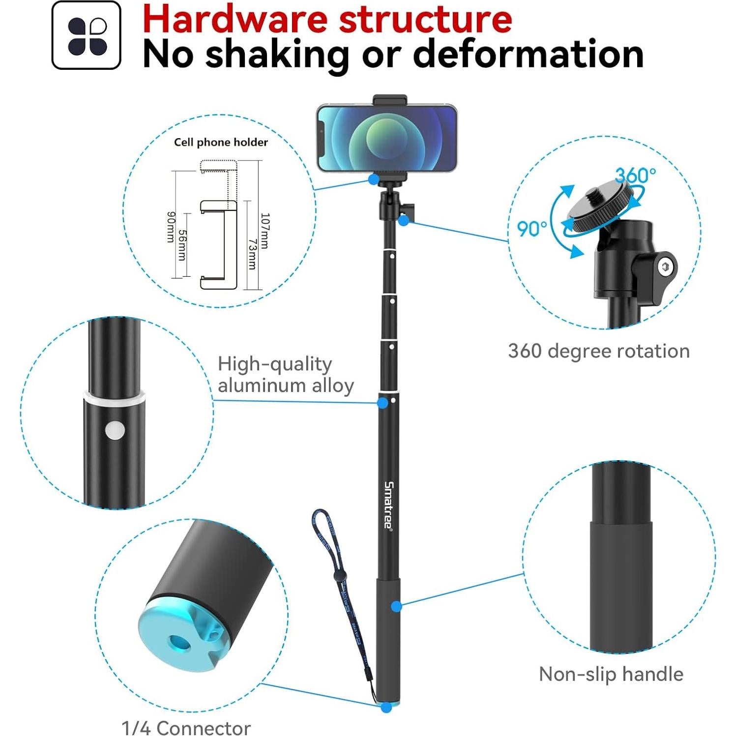 Palo de Selfie Telescópico Smatree 220 cm para GoPro y Celulares