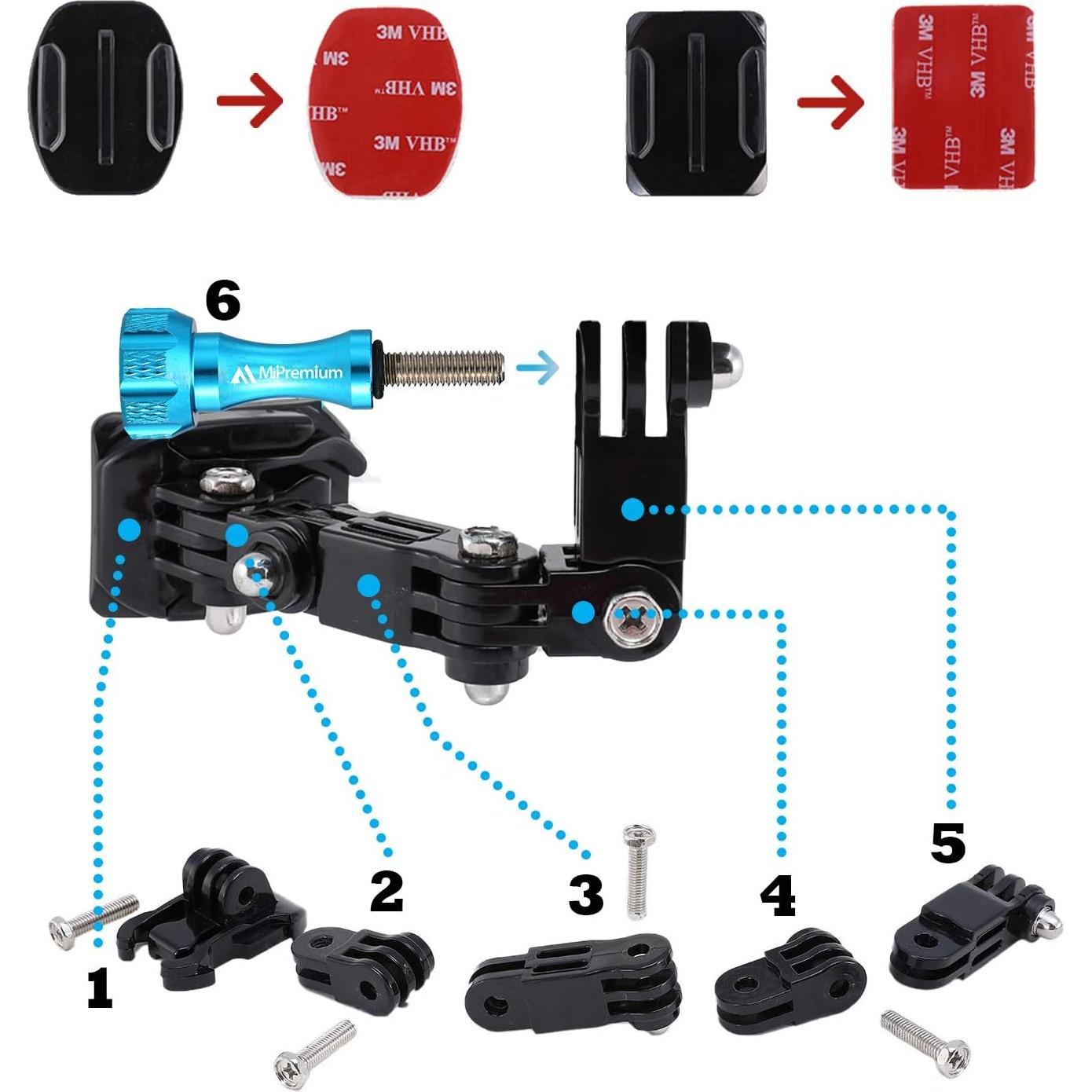 Kit de Montaje de Barbilla MiPremium para Casco de Motocicleta - Compatible con GoPro y Otras Cámaras de Acción
