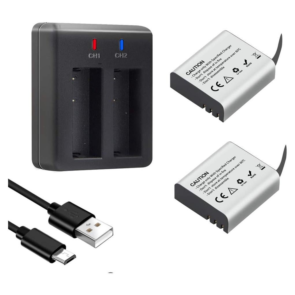 1350mAh Action Camera Rechargeable Batteries (2-Pack) with Dual USB Charger,for AKASO Brave 4/V50X, Dragon Touch, Crosstour CT8500, Campark X30, APEMAN A100/A77, PG900/PG1050 and More