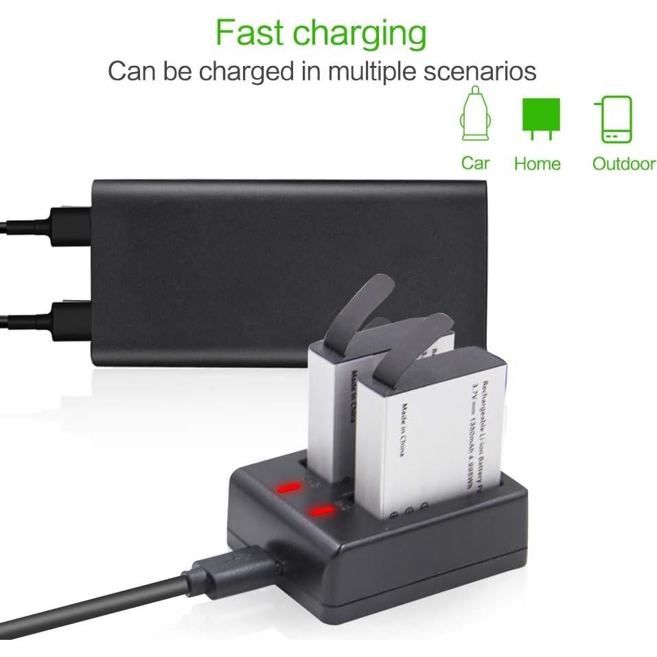 1350mAh Action Camera Rechargeable Batteries (2-Pack) with Dual USB Charger,for AKASO Brave 4/V50X, Dragon Touch, Crosstour CT8500, Campark X30, APEMAN A100/A77, PG900/PG1050 and More