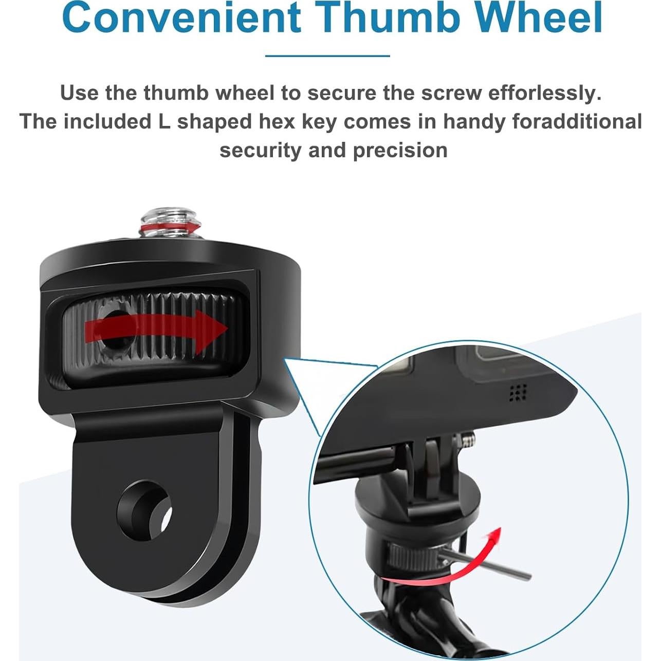 Action Camera Mount Adapter with 1/4" Screw, Aluminum Alloy Camera Tripod Adapter Compatible with GoPro Hero 13/12, Insta360 X4/X3, DJI Osmo Pocket 3, AKASO