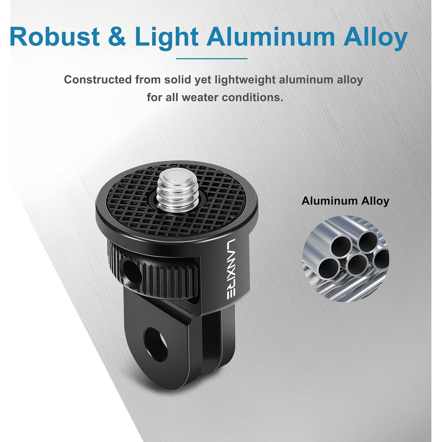 Action Camera Mount Adapter with 1/4" Screw, Aluminum Alloy Camera Tripod Adapter Compatible with GoPro Hero 13/12, Insta360 X4/X3, DJI Osmo Pocket 3, AKASO