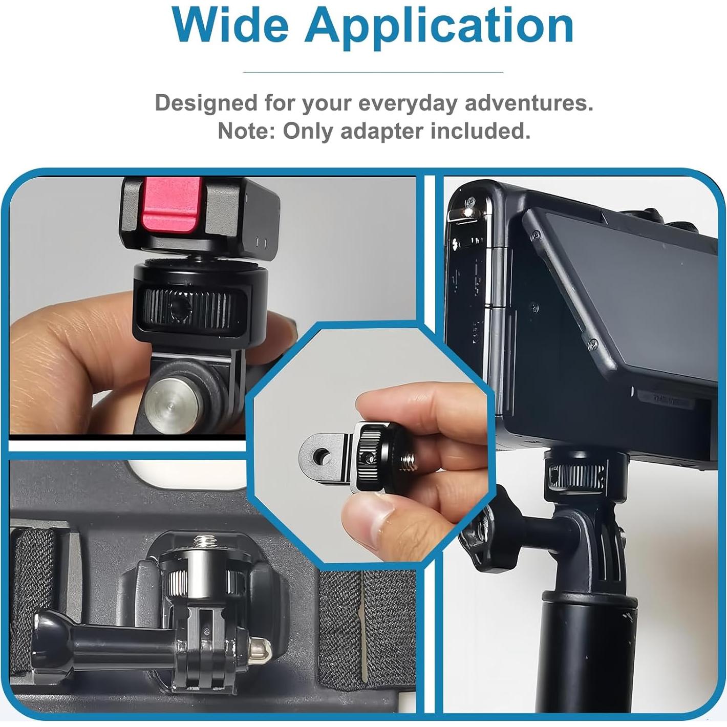 Action Camera Mount Adapter with 1/4" Screw, Aluminum Alloy Camera Tripod Adapter Compatible with GoPro Hero 13/12, Insta360 X4/X3, DJI Osmo Pocket 3, AKASO