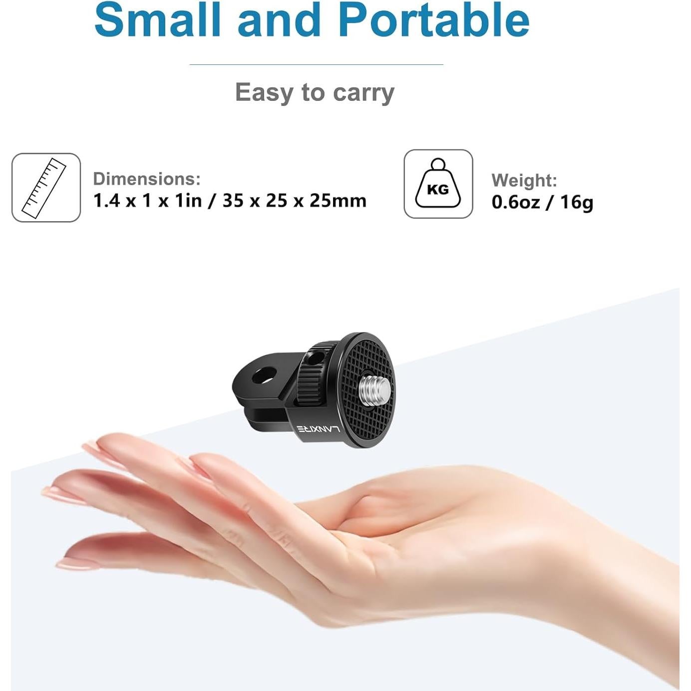 Action Camera Mount Adapter with 1/4" Screw, Aluminum Alloy Camera Tripod Adapter Compatible with GoPro Hero 13/12, Insta360 X4/X3, DJI Osmo Pocket 3, AKASO