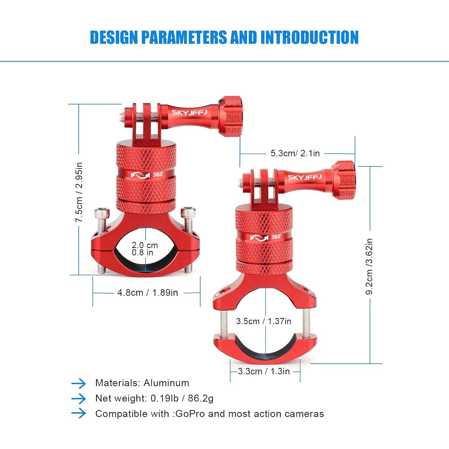 Soporte de Manillar para Cámara de Bicicleta SKYJFFJ Rojo