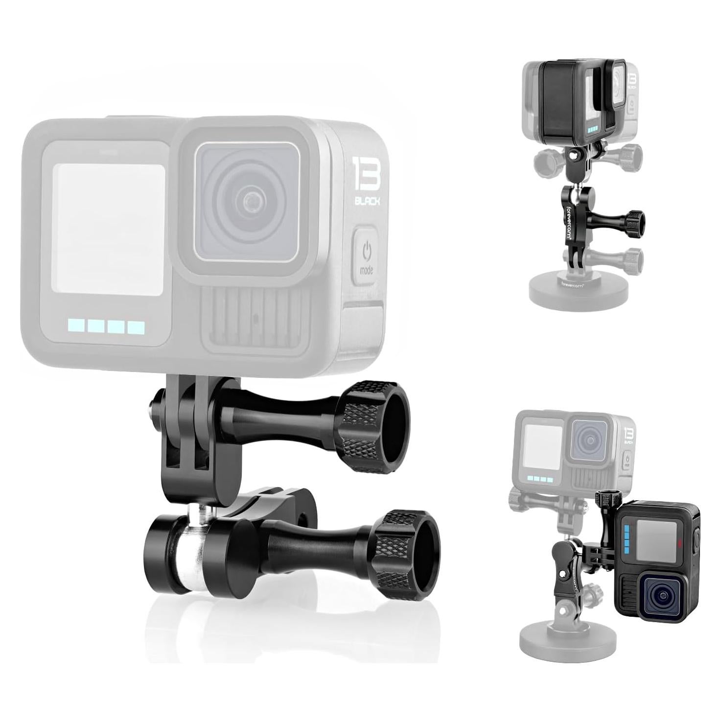 Forevercam Aluminum Extension Mount Gopro Hero 13/12/11/10/9/8/Insta360/AKASO/DJI Osmo Action Camera 360° Rotary Extension Arm Ball Joint Mount / 90 Degree Vertical Adapter Resistant Compatible