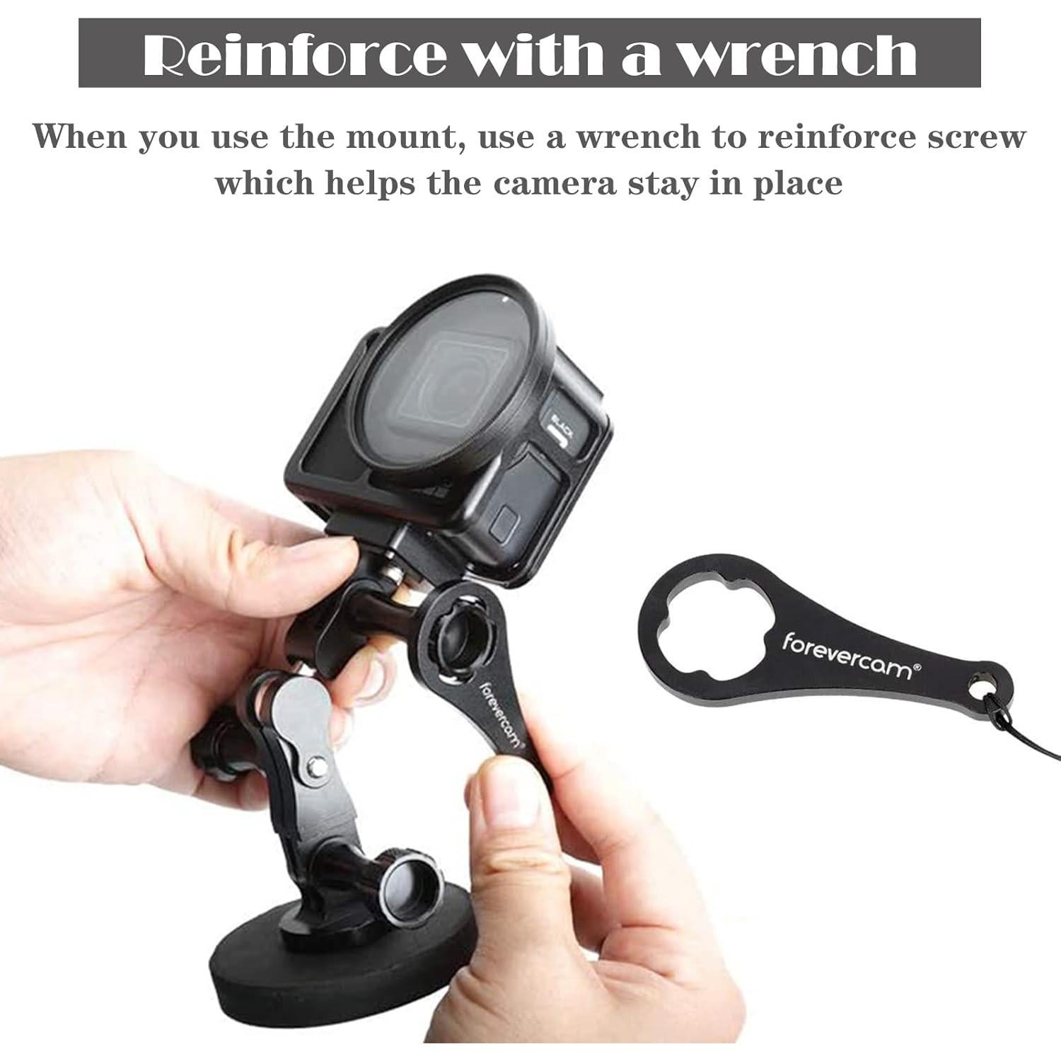 Forevercam Aluminum Extension Mount Gopro Hero 13/12/11/10/9/8/Insta360/AKASO/DJI Osmo Action Camera 360° Rotary Extension Arm Ball Joint Mount / 90 Degree Vertical Adapter Resistant Compatible