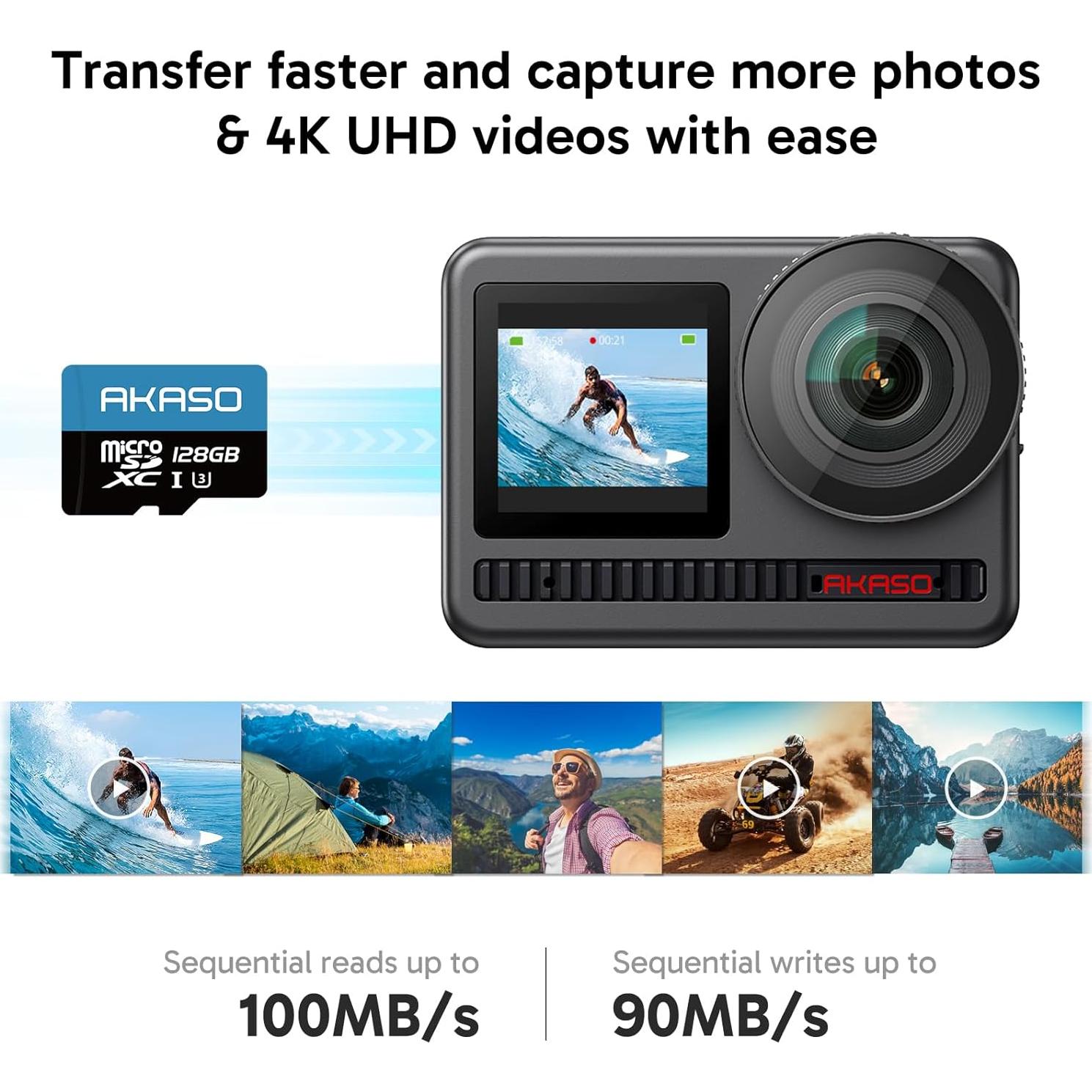 Tarjeta de Memoria microSDXC AKASO 128GB U3 100MB/s