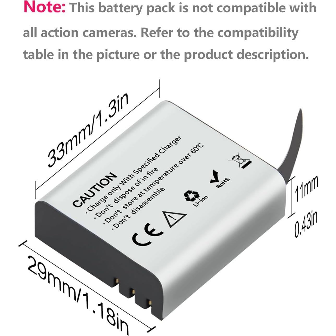 Baterías recargables 1350mAh GeeKam para cámaras de acción