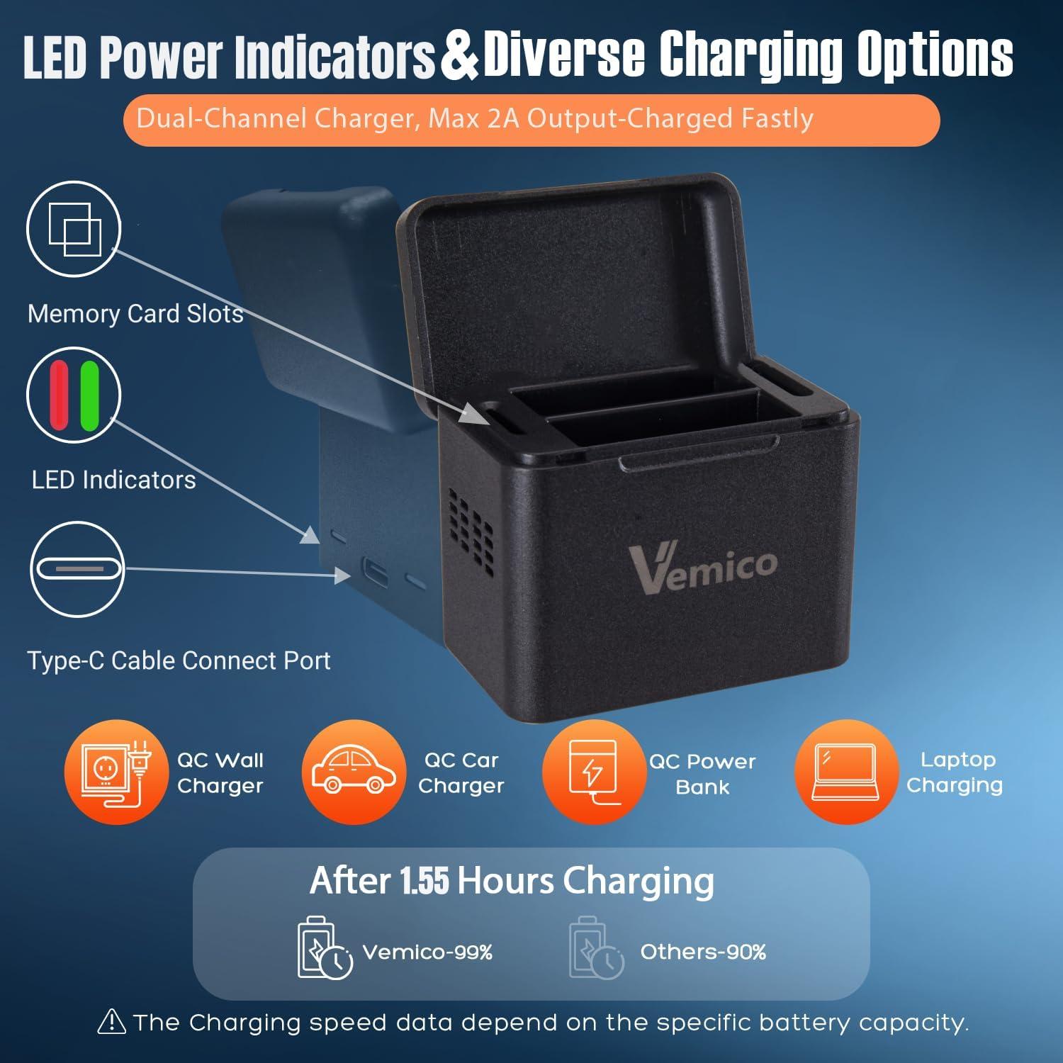 Action Camera Battery Charger 3-Pack 1350mAh PG1050 Battery LED Dual-Charger Box USB-C Cable for AKASO EK7000,Brave 4,EK7000 pro,SJCAM SJ4000,Wolfang,Dragon Touch,Apexcam Sport Cameras