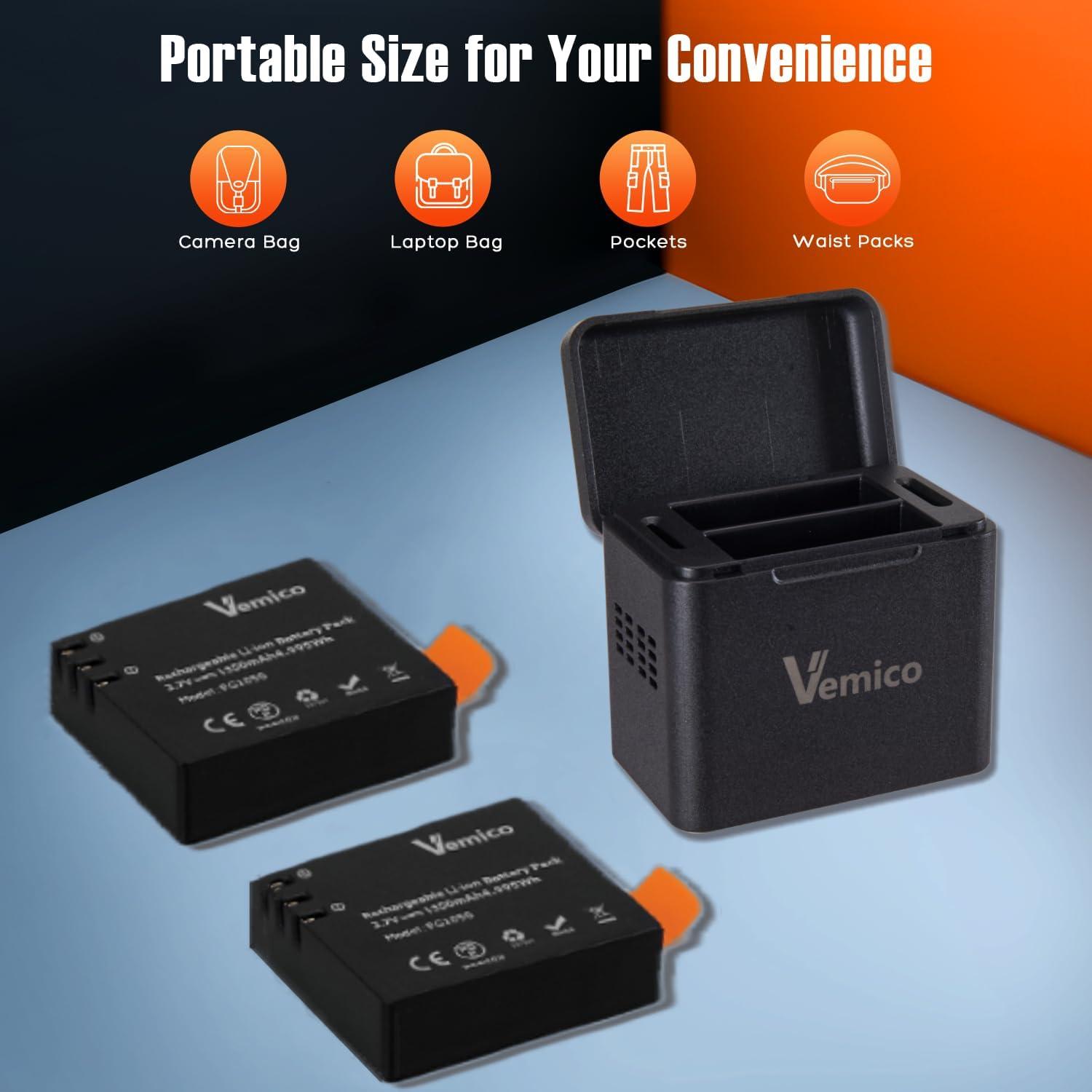 Action Camera Battery Charger 3-Pack 1350mAh PG1050 Battery LED Dual-Charger Box USB-C Cable for AKASO EK7000,Brave 4,EK7000 pro,SJCAM SJ4000,Wolfang,Dragon Touch,Apexcam Sport Cameras