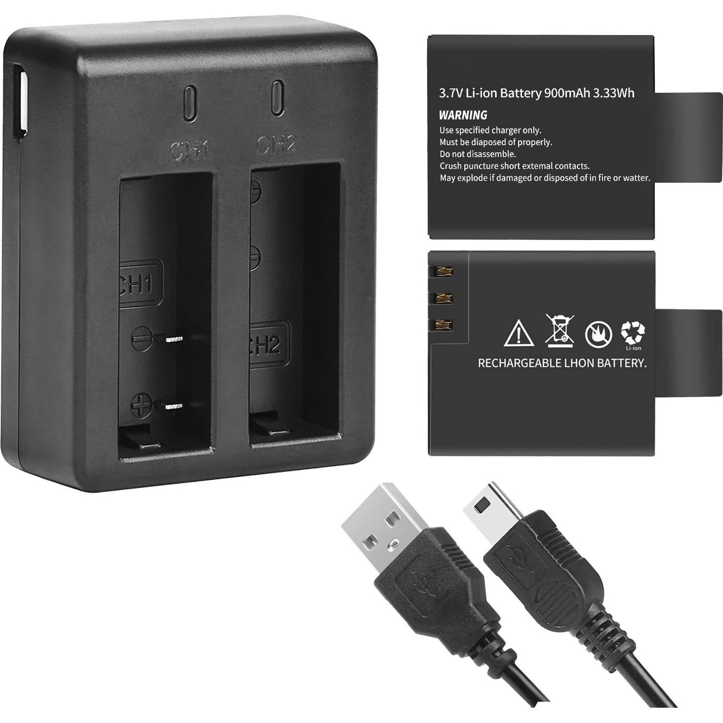 Cargador Doble D&F con 4 Baterías Li-ion 3.7V 900mAh para SJCAM