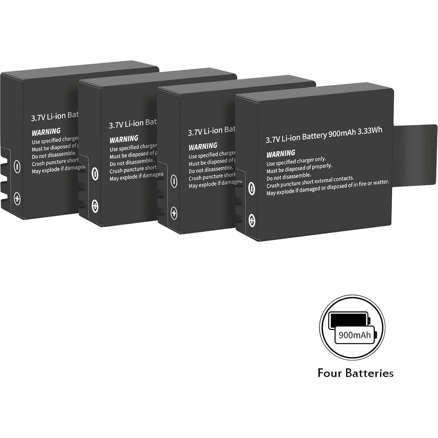 Cargador Doble D&F con 4 Baterías Li-ion 3.7V 900mAh para SJCAM