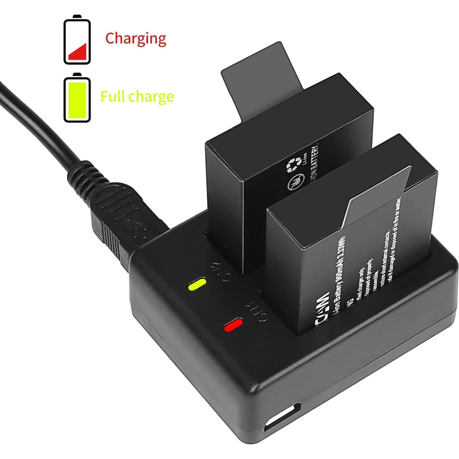 Cargador Doble D&F con 4 Baterías Li-ion 3.7V 900mAh para SJCAM