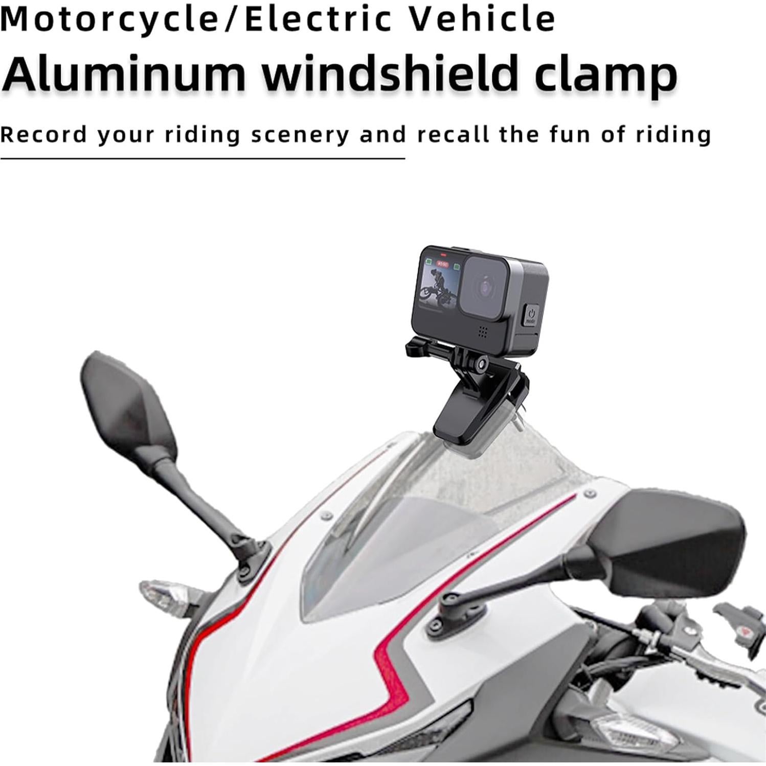 Soporte de Clip para Parabrisas de Motocicleta Elecphbo - Compatible con GoPro Hero 13/12/11/10/9/8 y Otras Cámaras