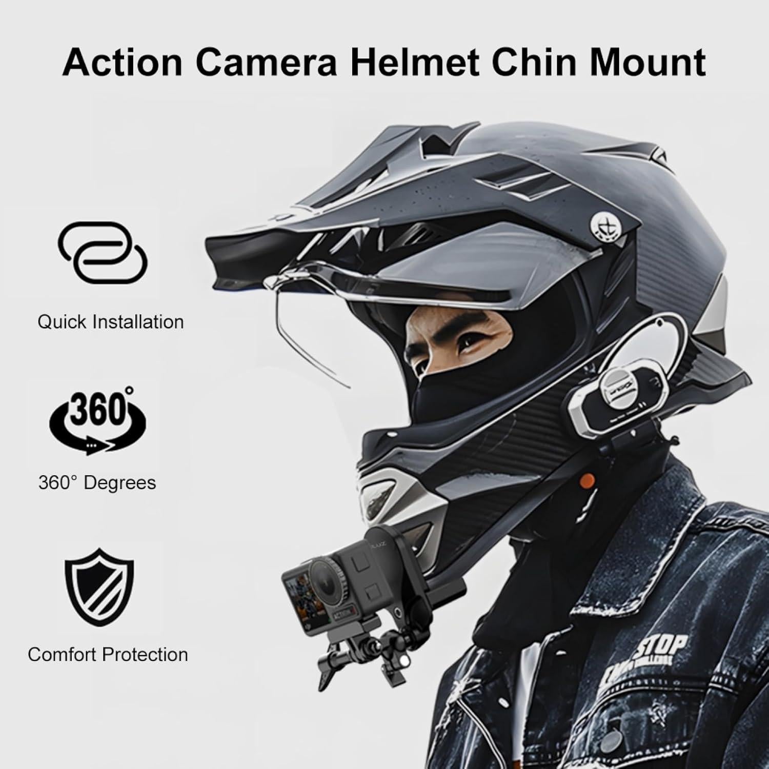 PULUZ Motorcycle Helmet Chin Clamp Mount for GoPro Hero 12, 11, 10/DJI Osmo Action 4/Insta360 X3/AKASO/SJCAM and Other Action Cameras