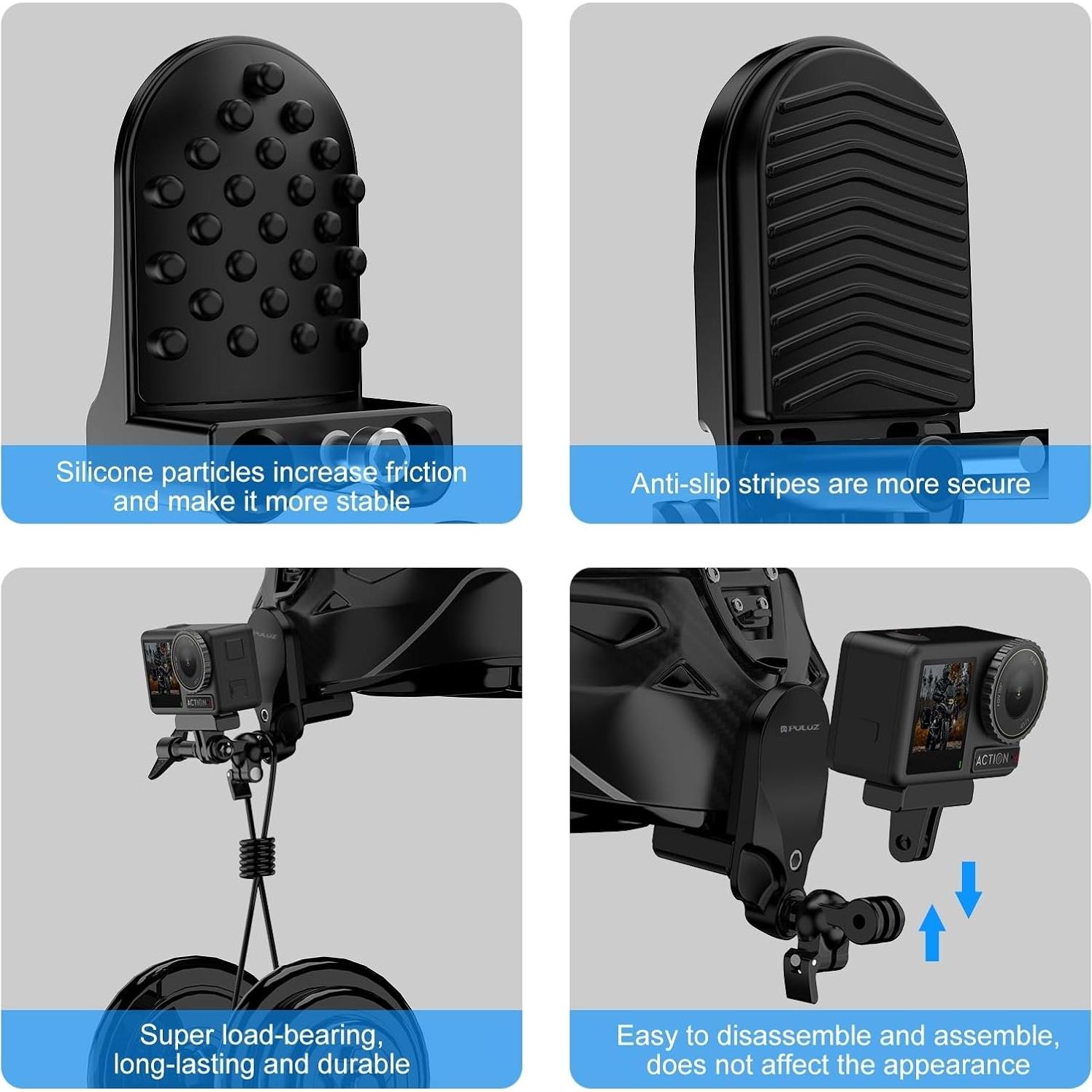 PULUZ Motorcycle Helmet Chin Clamp Mount for GoPro Hero 12, 11, 10/DJI Osmo Action 4/Insta360 X3/AKASO/SJCAM and Other Action Cameras