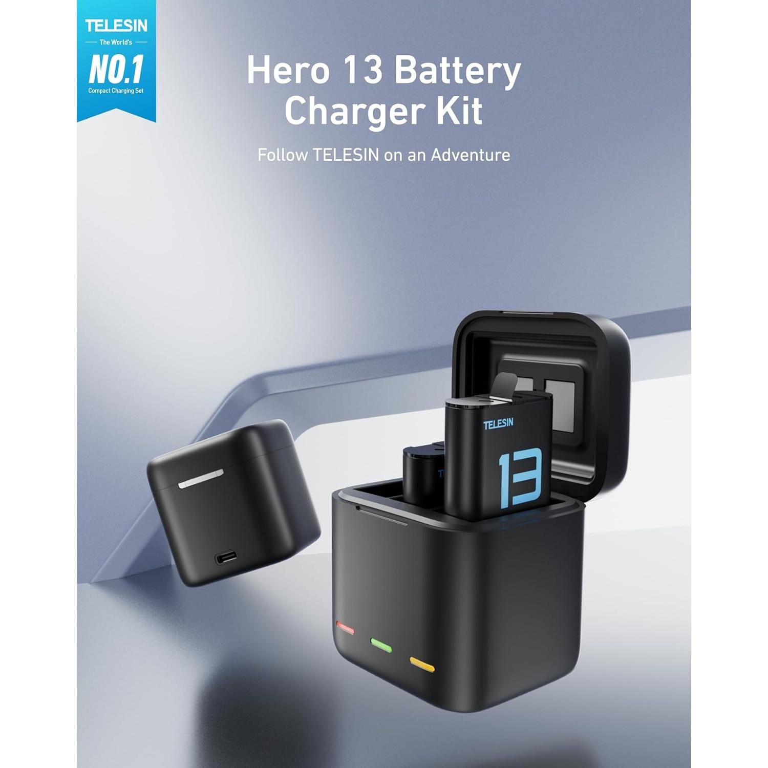 Kit Cargador Batería TELESIN para GoPro Hero 13 - 2 Baterías