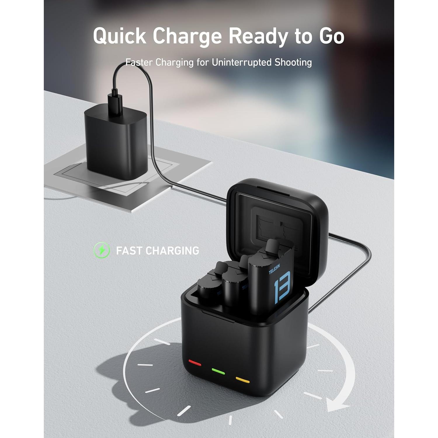 Kit Cargador Batería TELESIN para GoPro Hero 13 - 2 Baterías