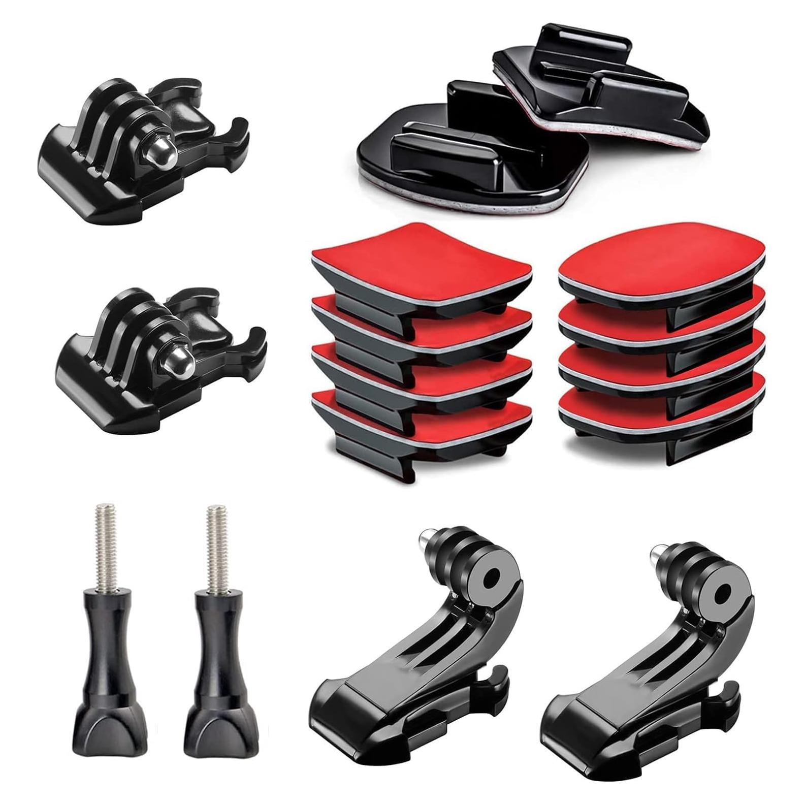 3M VHB Adhesive Mounts 4 Curved 4 Flat Sticker,2 Basic Buckle,2 Screw,2 J Hook for Helmet | Skateboard Compatible with GoPro Hero 13/12/11/10/9/8/7/6/5/4/3+/3/SJCAM/Yi/4K Eken Action Camera