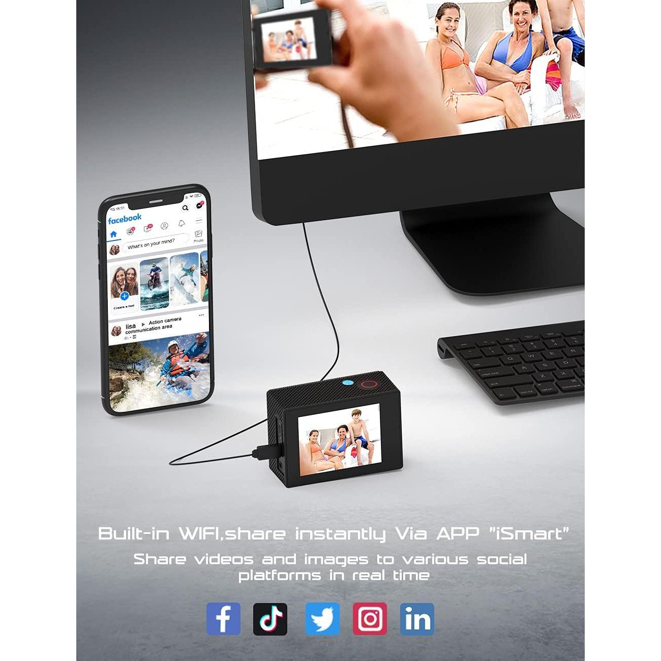 Cámara de Acción Apexcam X60 Pro 4K 60FPS EIS 20MP Impermeable