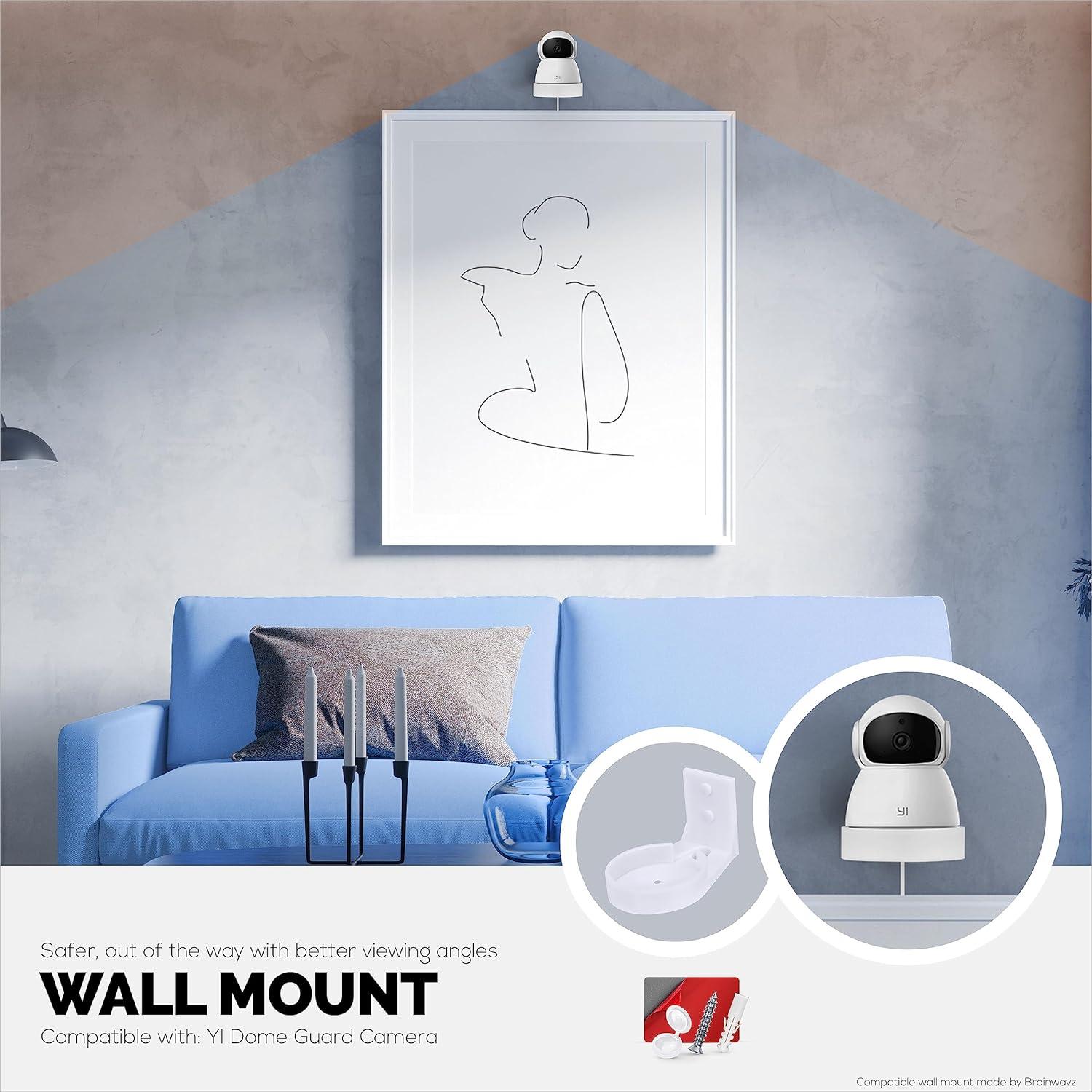 Wall Mount for YI Dome Guard Pet & Baby Indoor Camera, Easy to Install Adhesive Holder Bracket, Reduce Blind Spots & Clutter, Adhesive & Screw-in Mounting - (White)