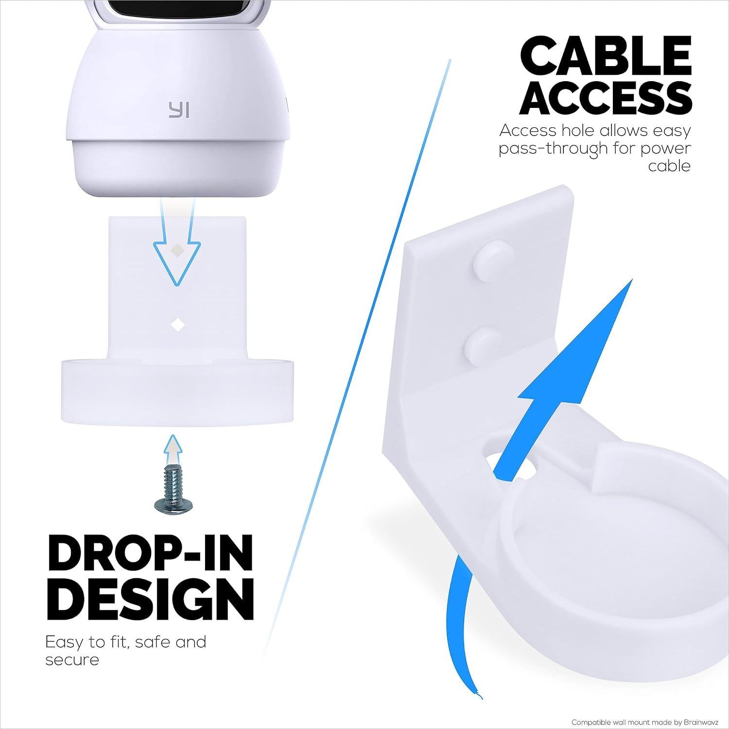 Wall Mount for YI Dome Guard Pet & Baby Indoor Camera, Easy to Install Adhesive Holder Bracket, Reduce Blind Spots & Clutter, Adhesive & Screw-in Mounting - (White)