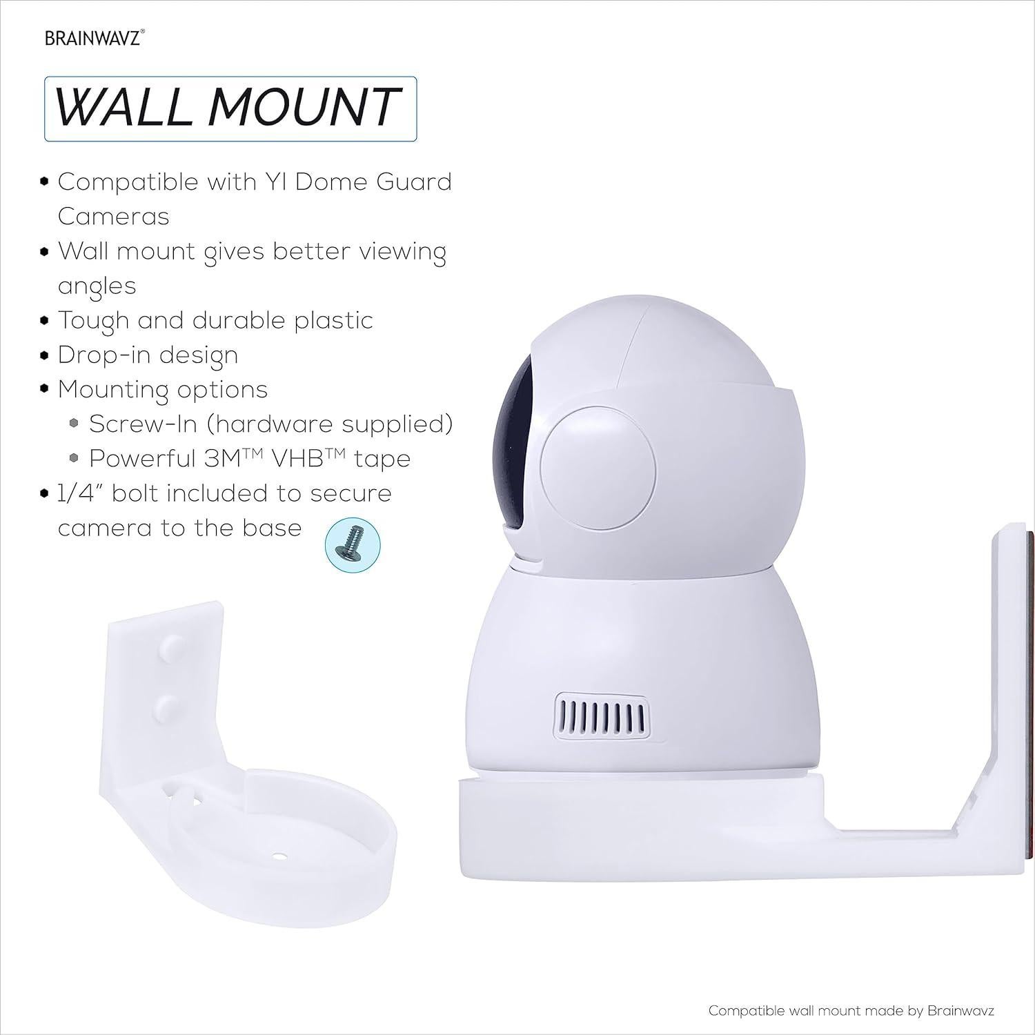 Wall Mount for YI Dome Guard Pet & Baby Indoor Camera, Easy to Install Adhesive Holder Bracket, Reduce Blind Spots & Clutter, Adhesive & Screw-in Mounting - (White)