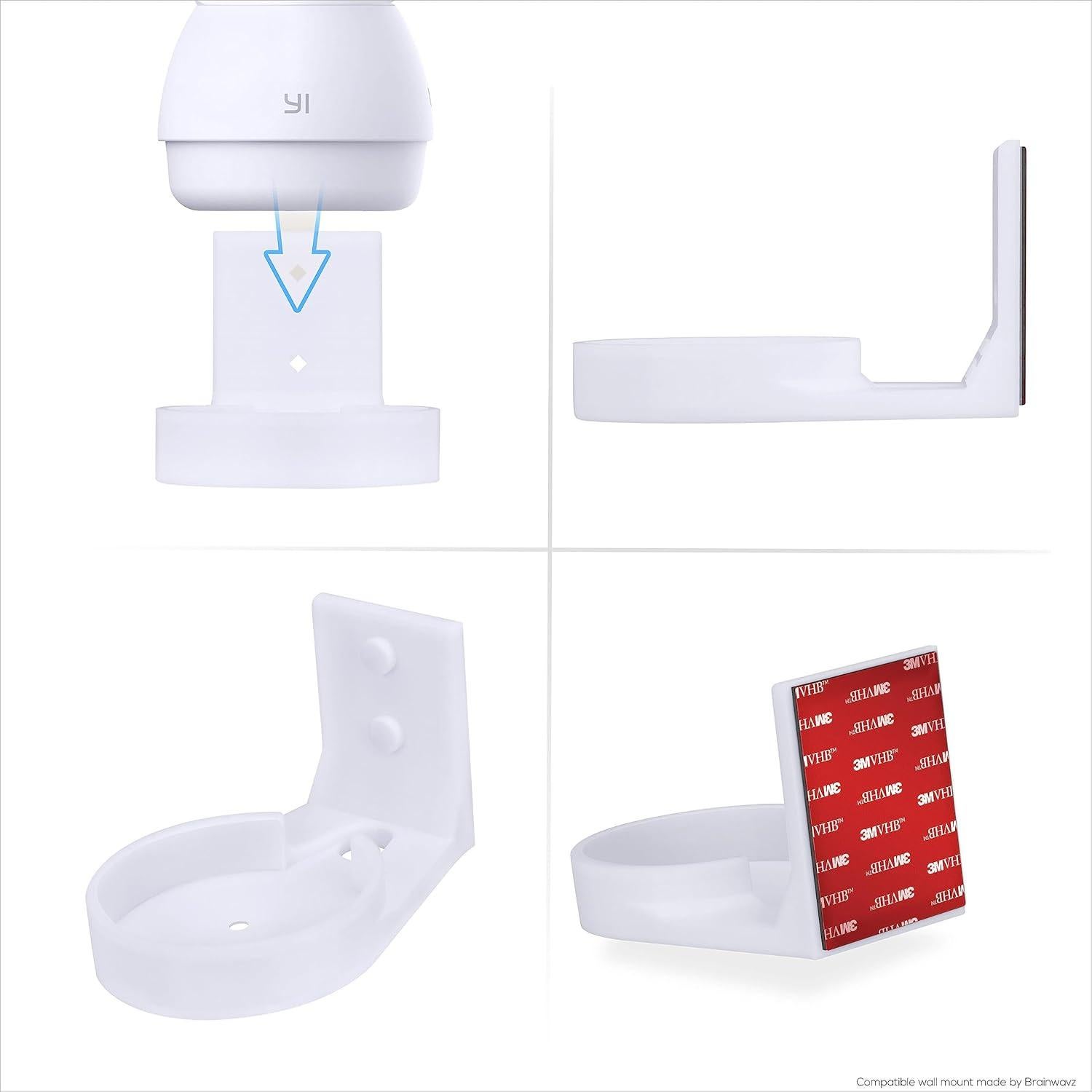 Wall Mount for YI Dome Guard Pet & Baby Indoor Camera, Easy to Install Adhesive Holder Bracket, Reduce Blind Spots & Clutter, Adhesive & Screw-in Mounting - (White)